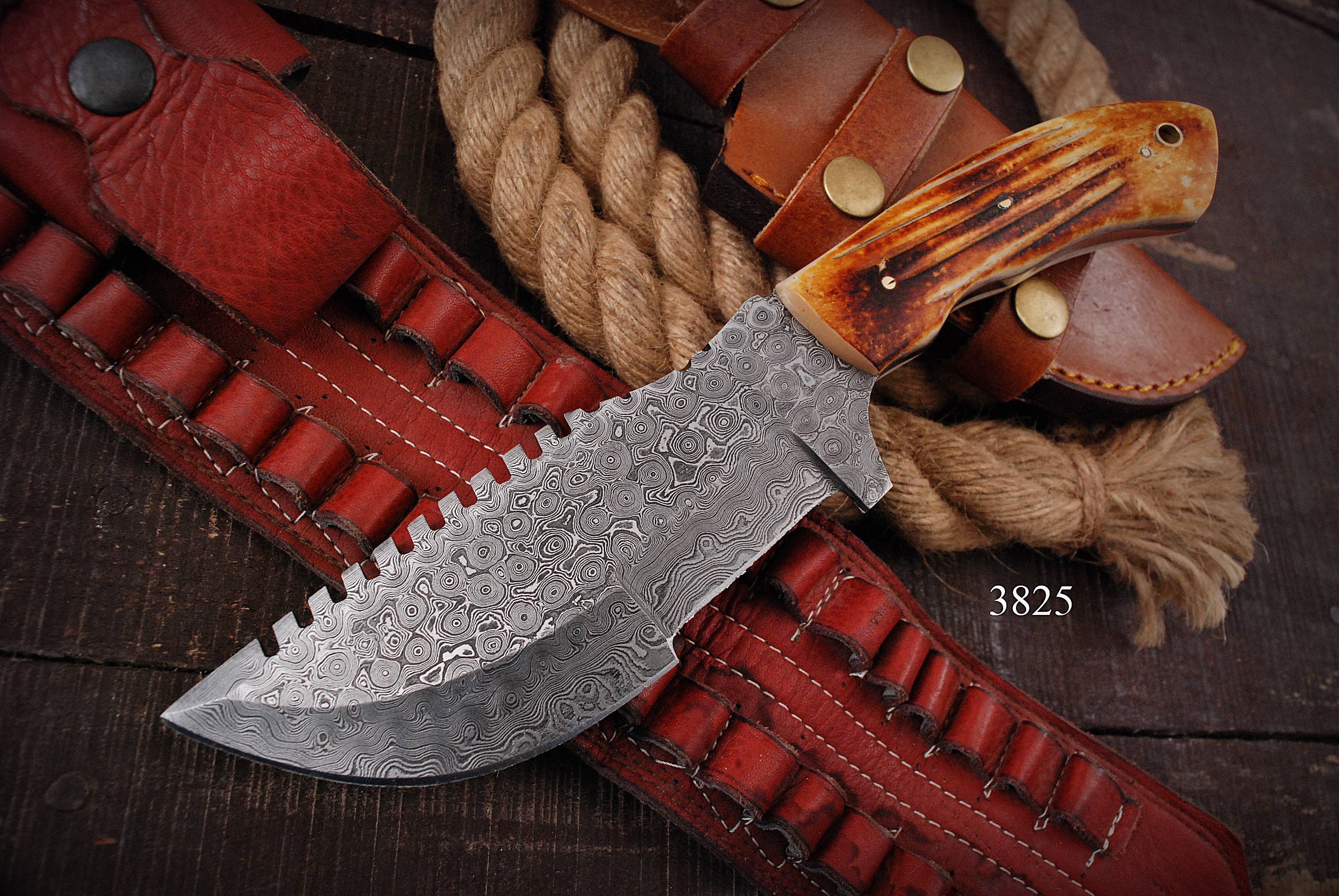 10”Custom Hand Made Forged Damascus Steel Tracker Hunting Camping Knife Bone Handle - Image 6