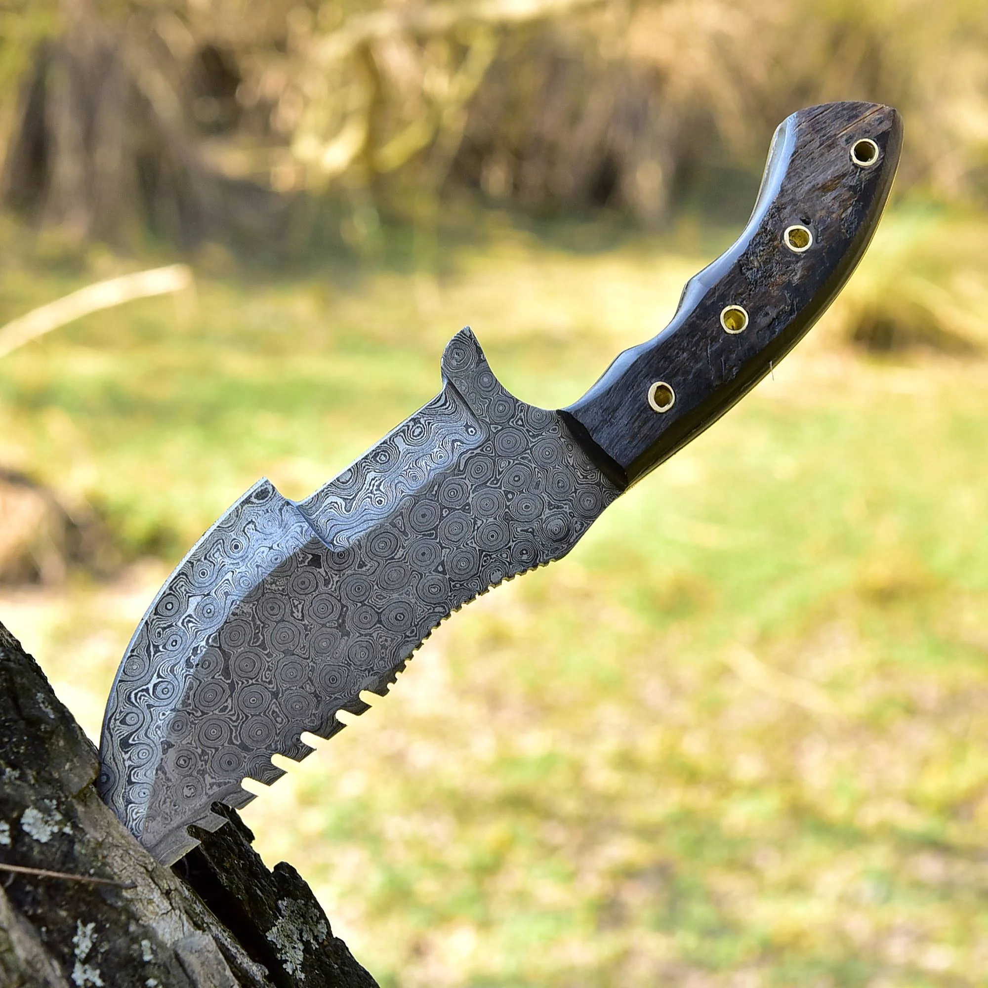 10”Custom Hand Made Forged Damascus Steel Tracker Hunting Camping Knife With Ram Horn Handle x-164 - Image 4