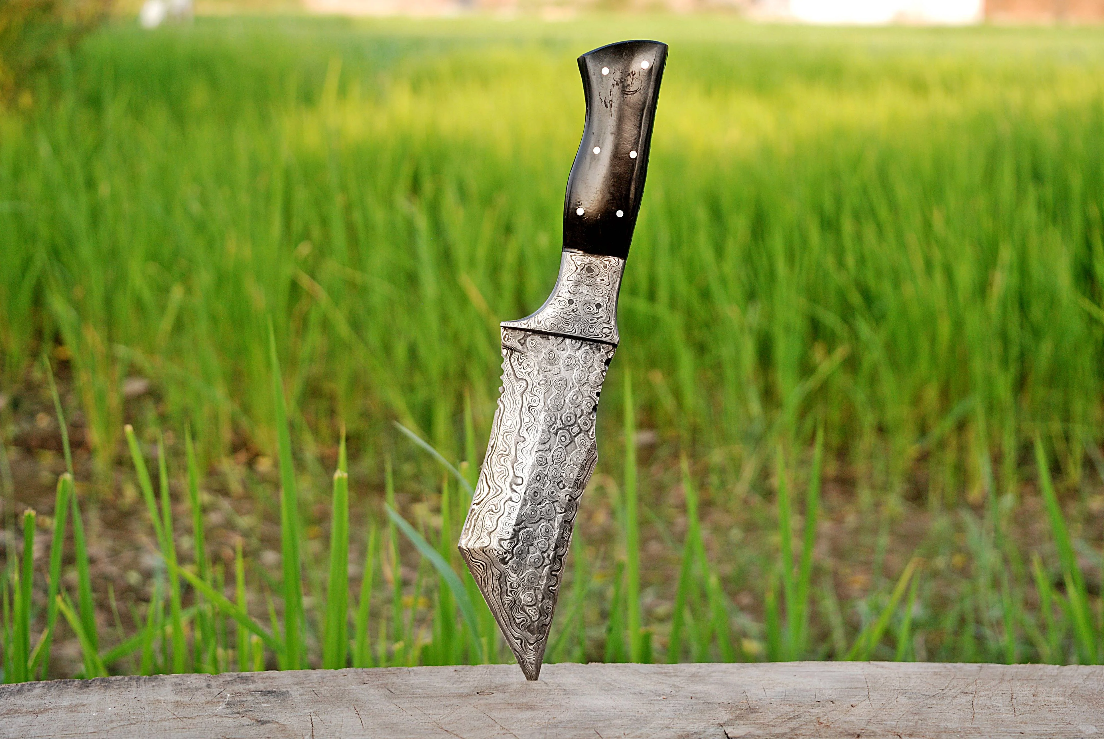 10" Handmade Damascus Steel fixed Tanto Blade Bull Cutter Tracker knife with sheath x-109 - Image 5