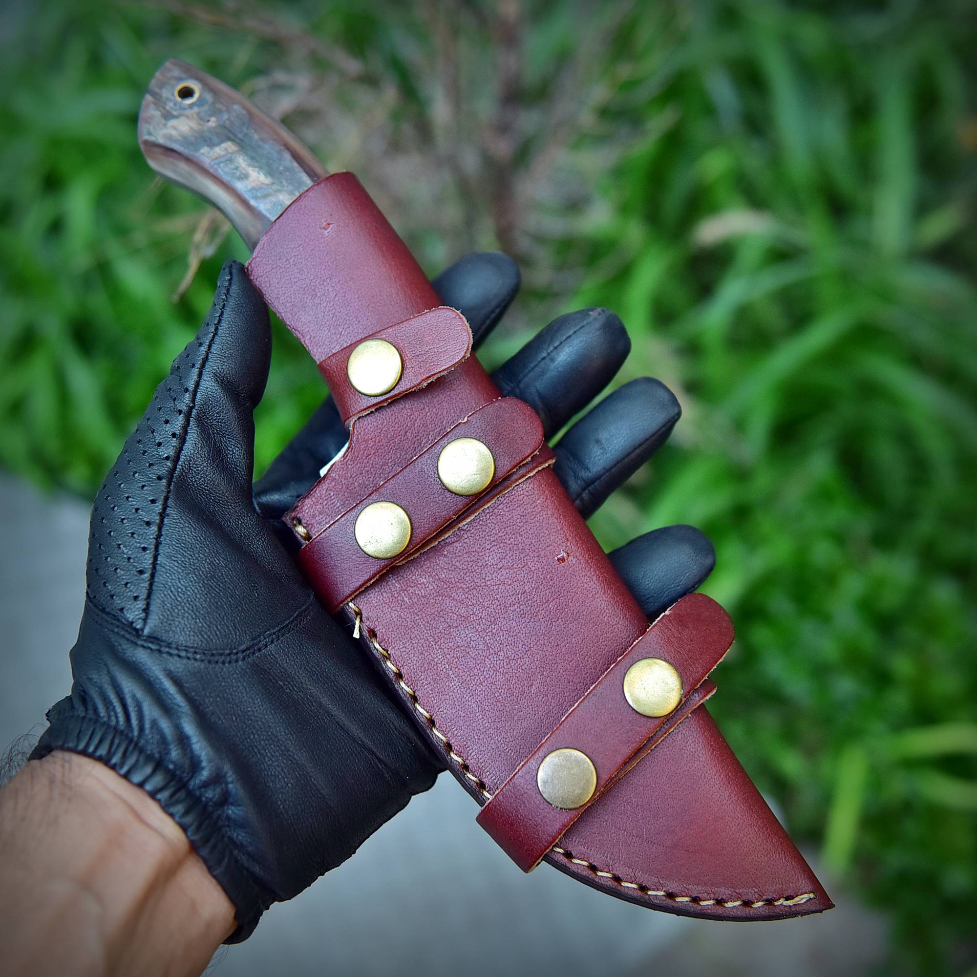 10" Handmade Damascus Steel Hunting Tracker Knife With Ram Horn & Cocobolo Wood Handle - Image 8