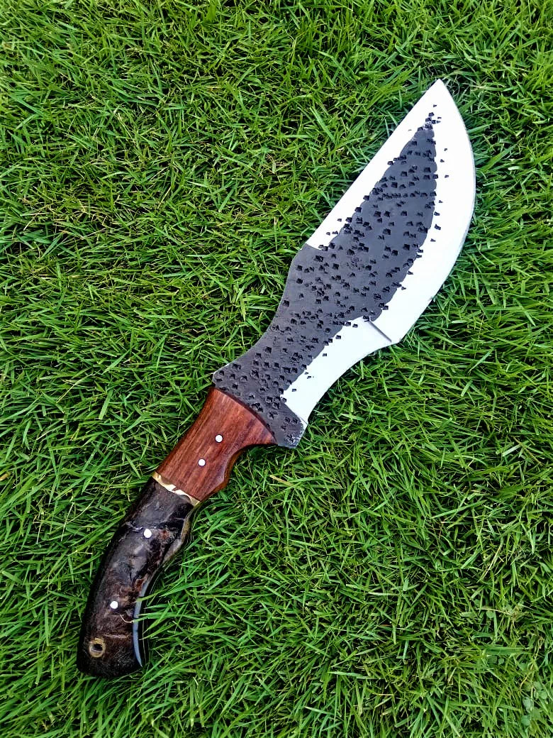 11" Tactical Outdoor Survival knife Carbon Steel Fixed Blade Tracker knives Ram Horn & wood Handle x-235 - Image 10