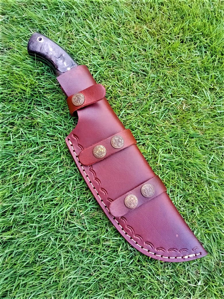 11" Tactical Outdoor Survival knife Carbon Steel Fixed Blade Tracker knives Ram Horn & wood Handle x-235 - Image 11