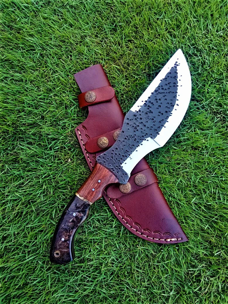 11" Tactical Outdoor Survival knife Carbon Steel Fixed Blade Tracker knives Ram Horn & wood Handle x-235 - Image 12