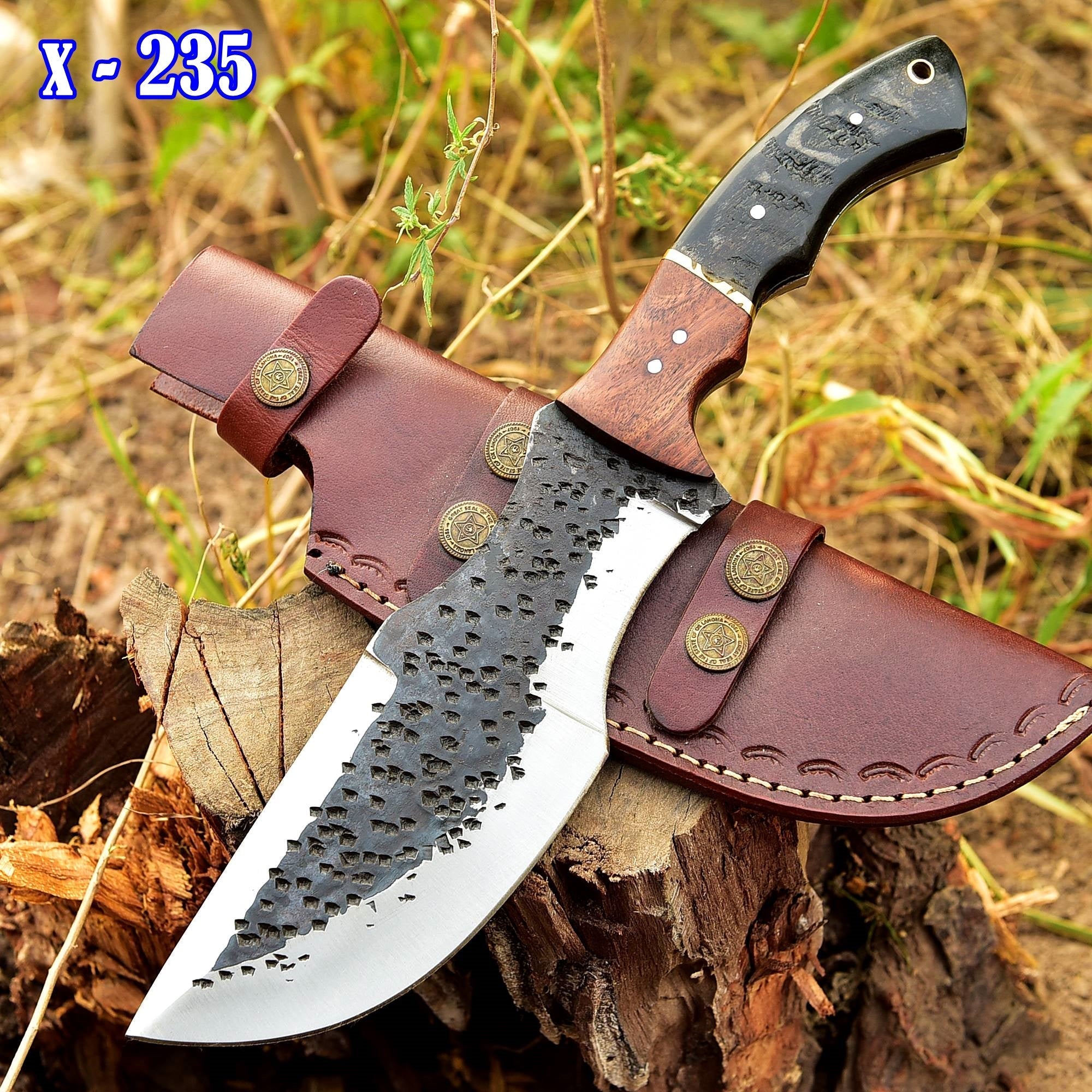 11" Tactical Outdoor Survival knife Carbon Steel Fixed Blade Tracker knives Ram Horn & wood Handle x-235 - Image 4