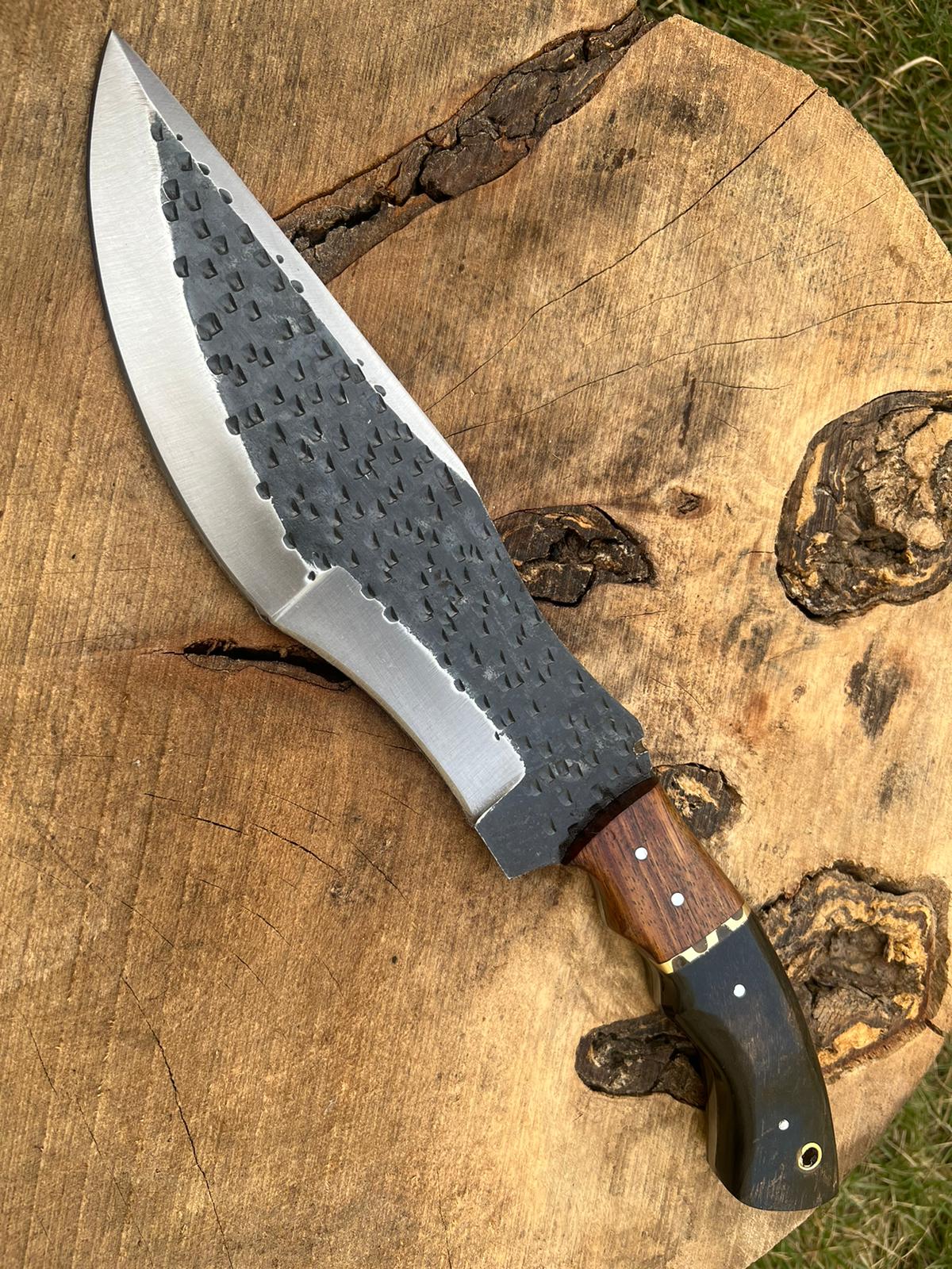 11" Tactical Outdoor Survival knife Carbon Steel Fixed Blade Tracker knives Ram Horn & wood Handle x-235 - Image 9