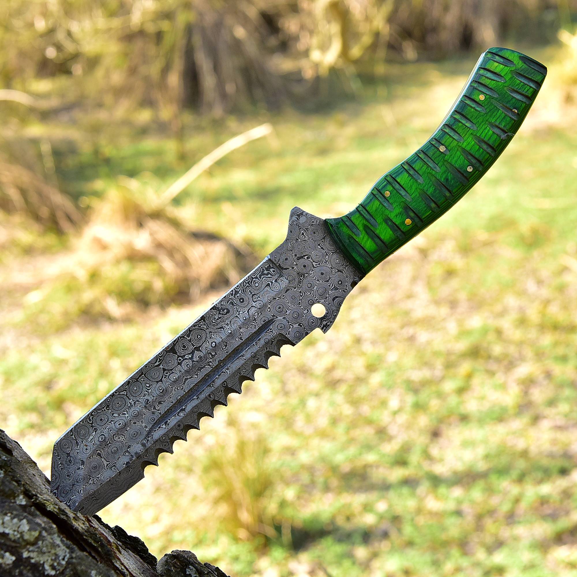 12" Custom Handmade Damascus Steel Tracker Knife- Stunning Wood Handle - Image 4