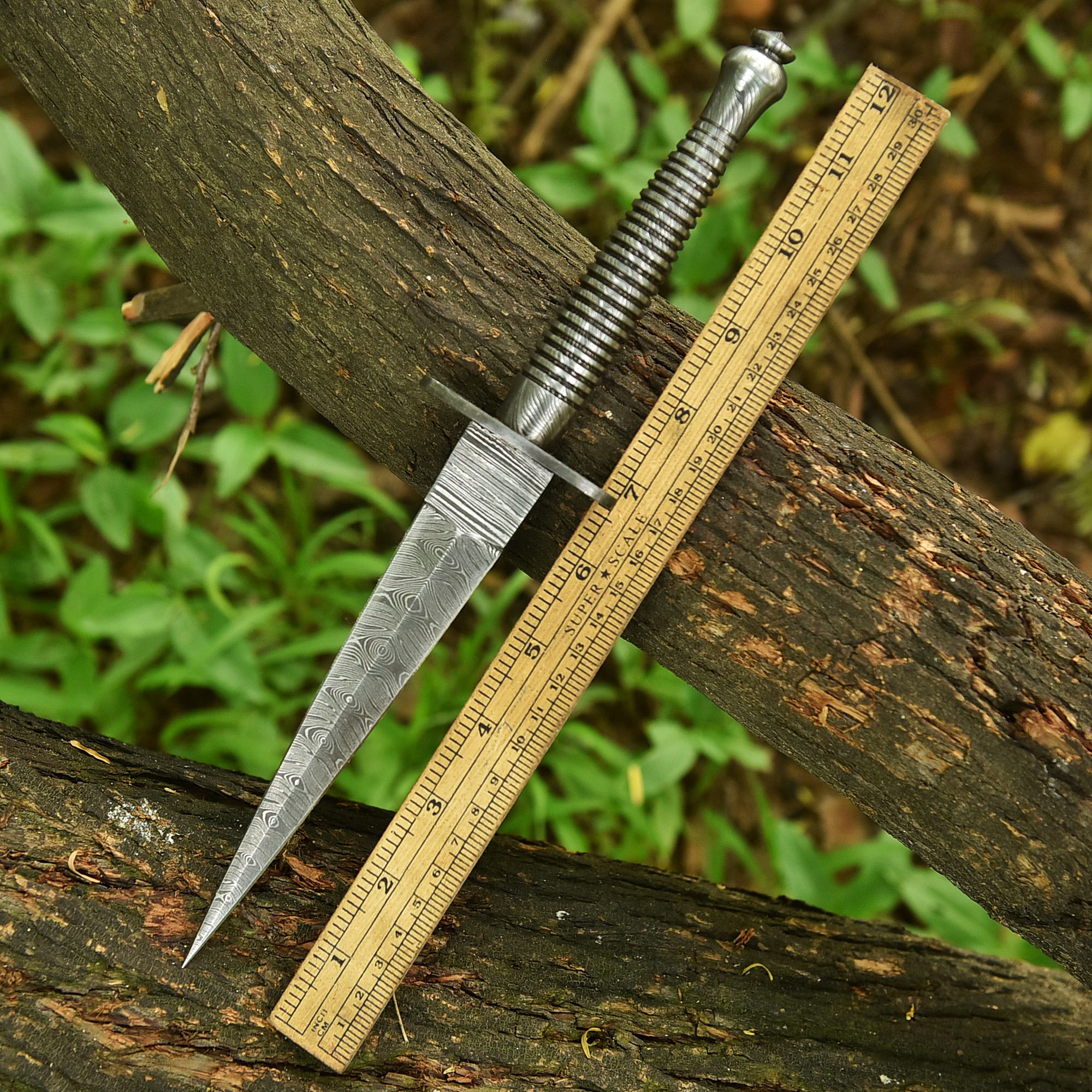 12" EDC Custom Handmade Damascus Steel Dagger Adventure Knife Full Tang - Image 4