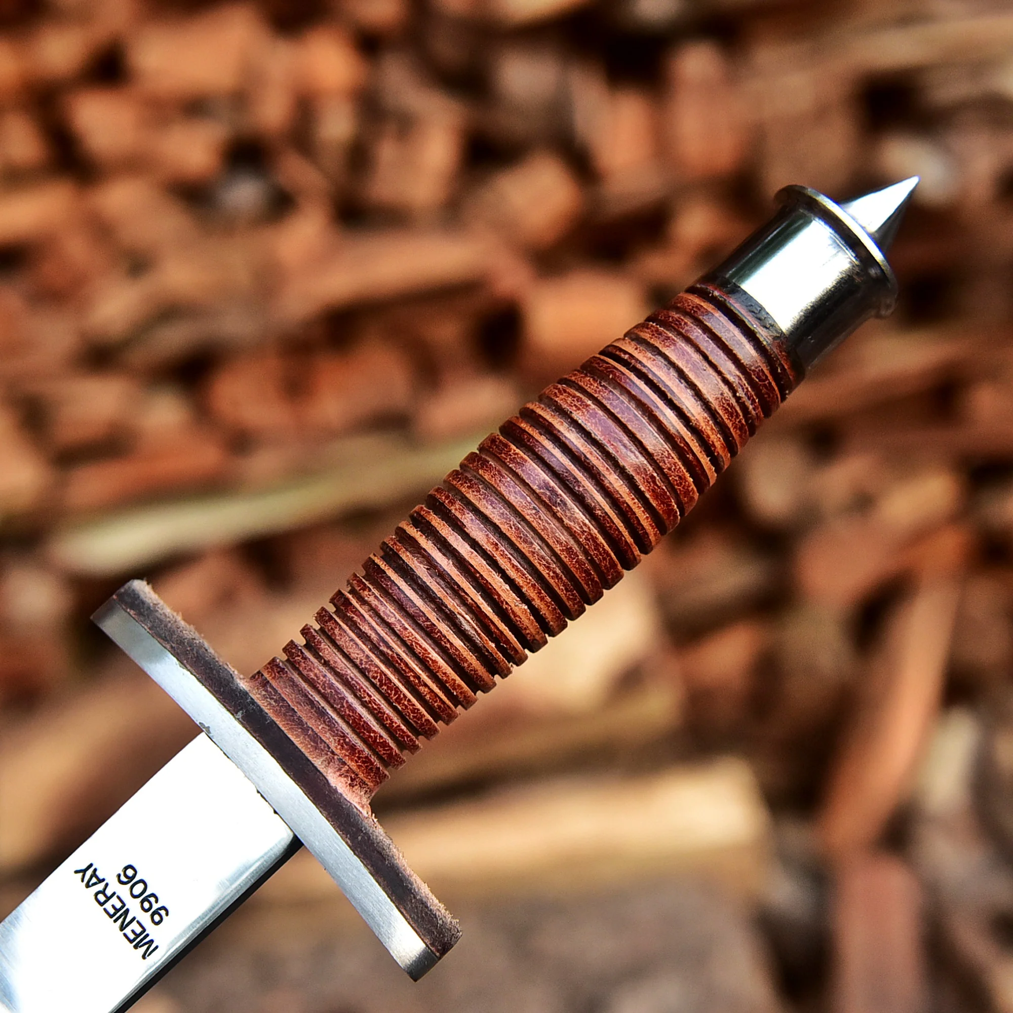 12" Handmade Carbon Steel Double Edge Blade Dagger Knife Leather Handle - Image 5