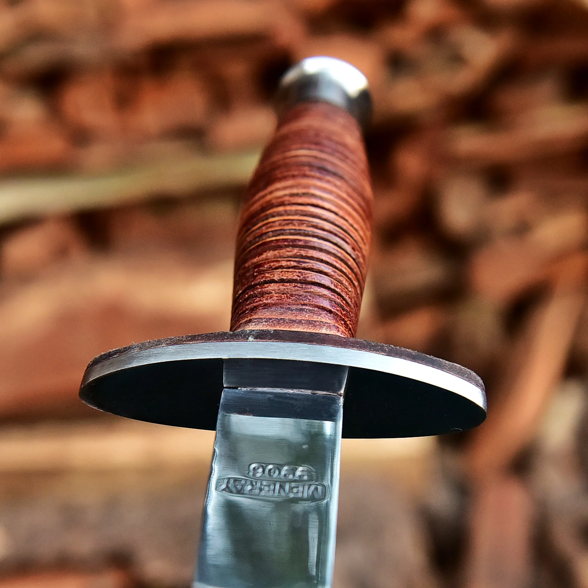 12" Handmade Carbon Steel Double Edge Blade Dagger Knife Leather Handle - Image 6