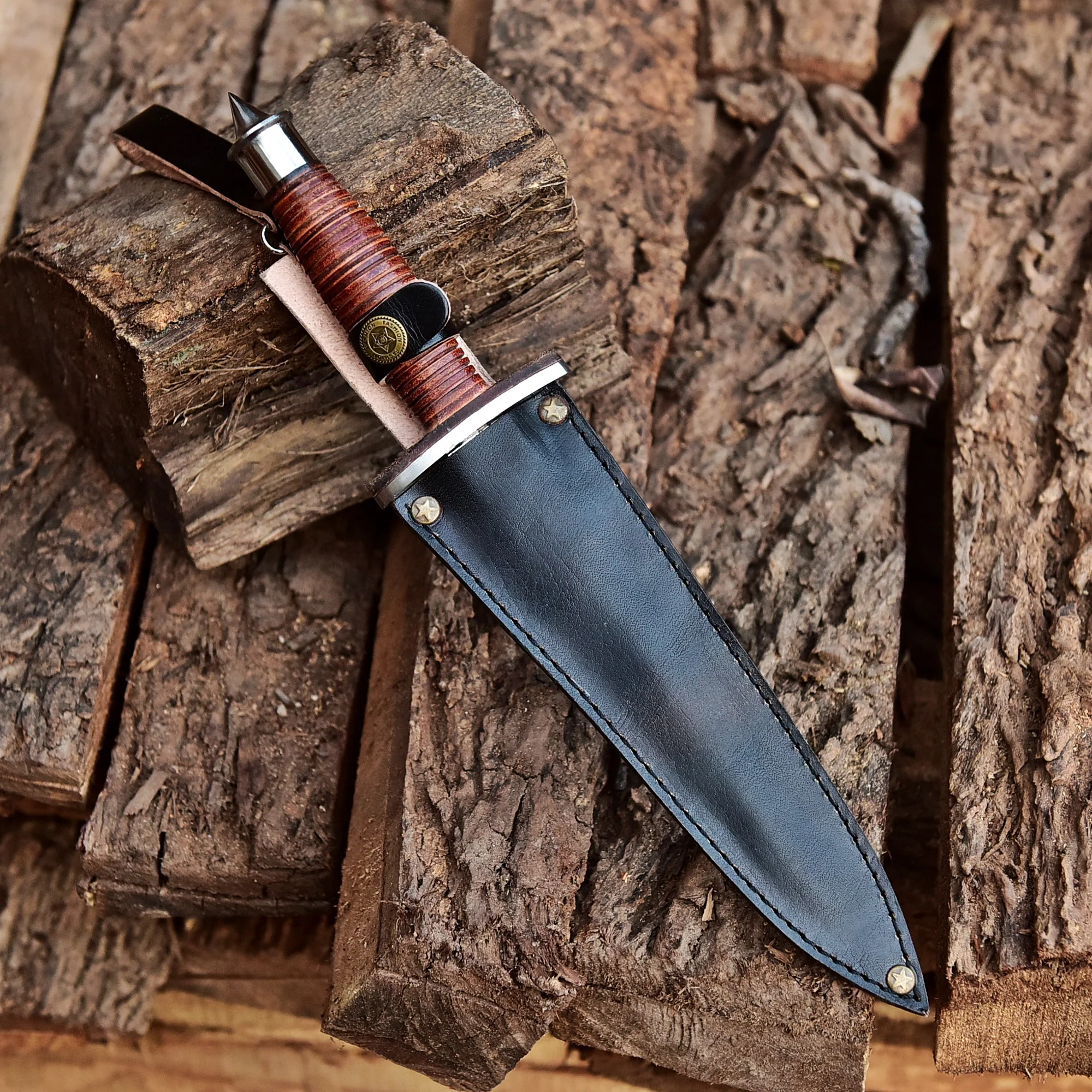 12" Handmade Carbon Steel Double Edge Blade Dagger Knife Leather Handle - Image 7