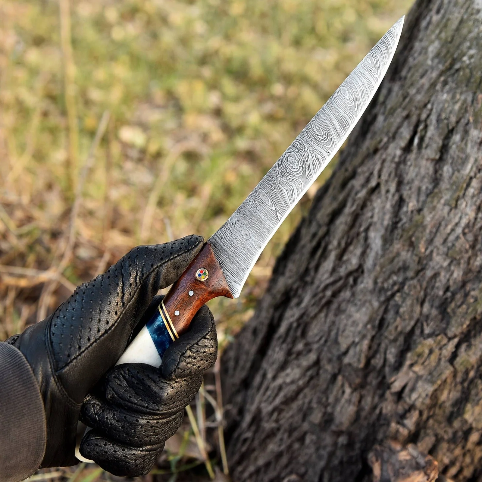 12" Handmade Fillet Damascus Chef Knife Bone wood & Resin Handle - Image 4