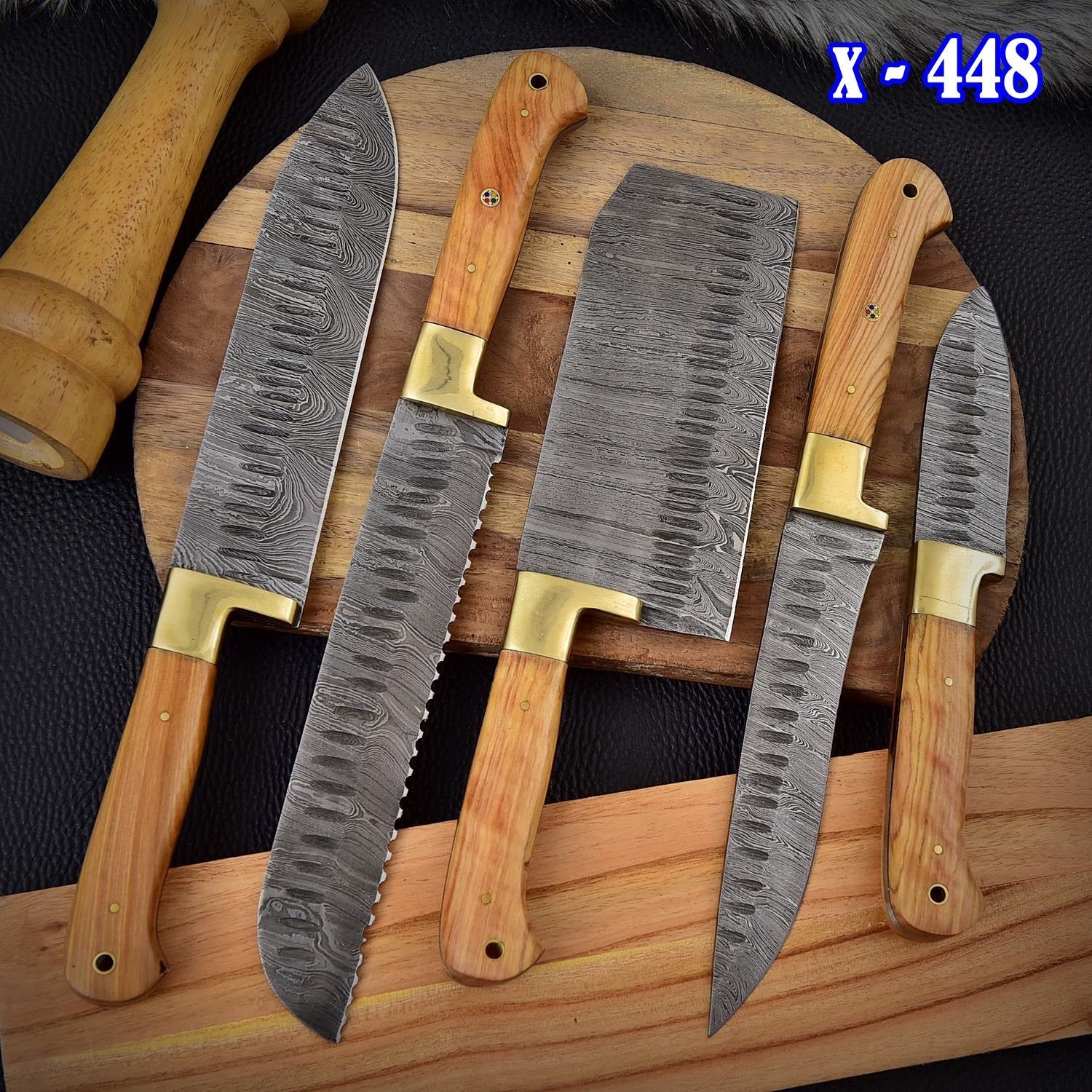 5 Piece Handmade Chef Set, 5 Piece Damascus Steel Knife Set, Kitchen Knife Set - Image 4