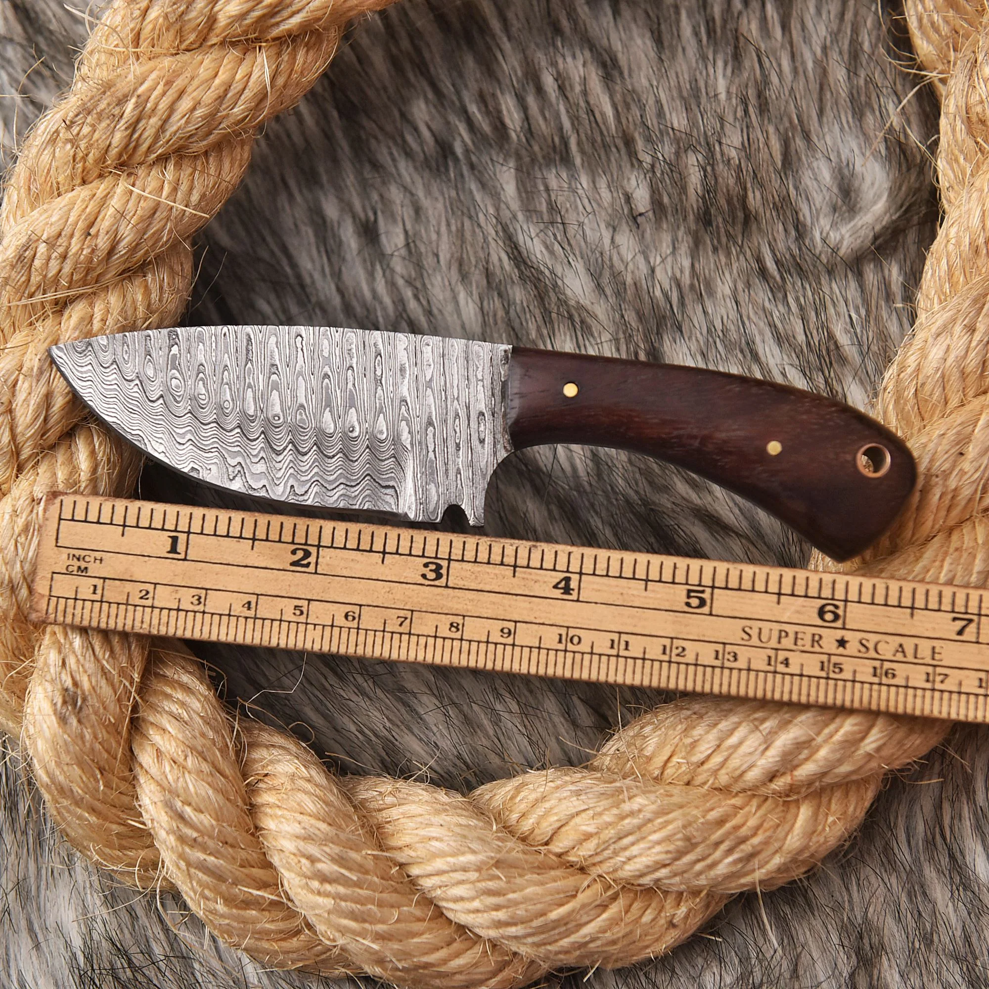 6" Handmade Forged Damascus Steel Full Tang Skinner Knife Wood Handle - Image 4