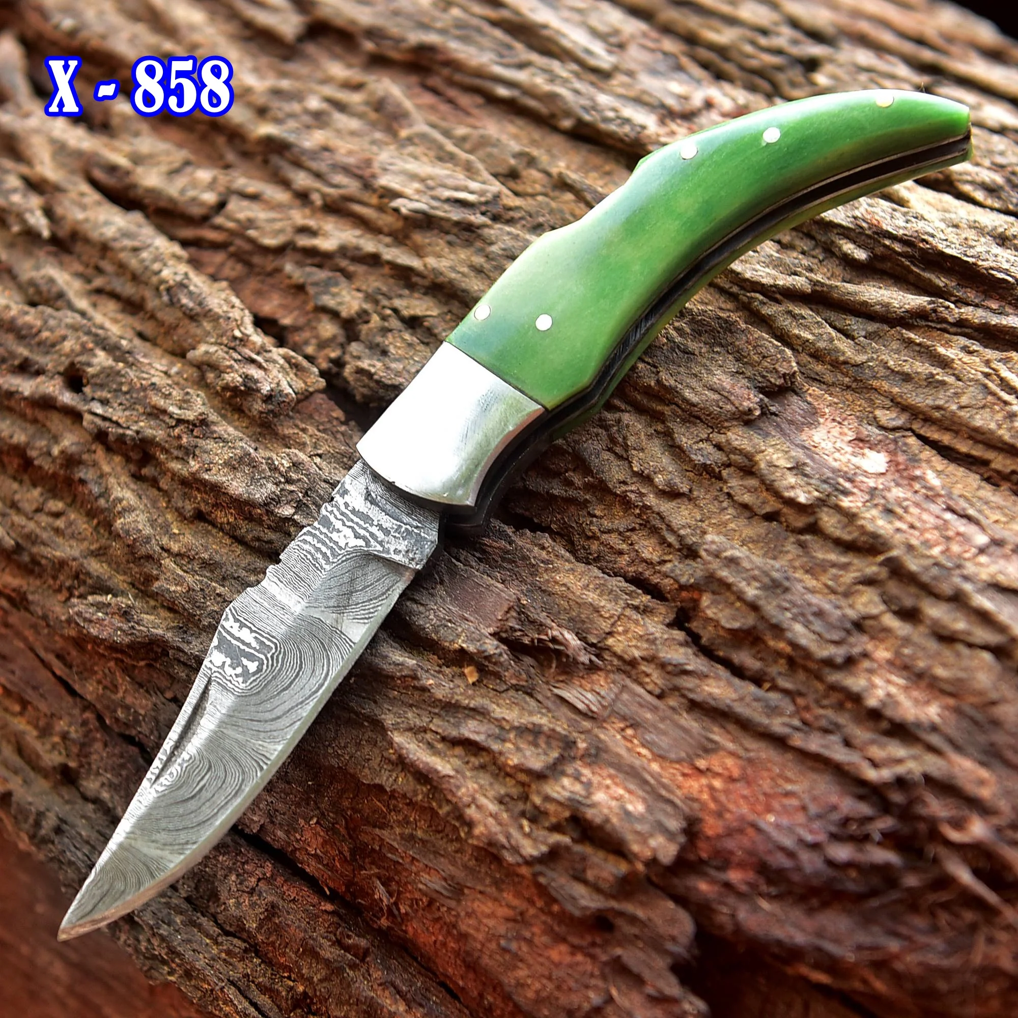 7" Handmade Damascus Steel Pocket Knife - Folding Blade Knife - Bone Handle - Image 5