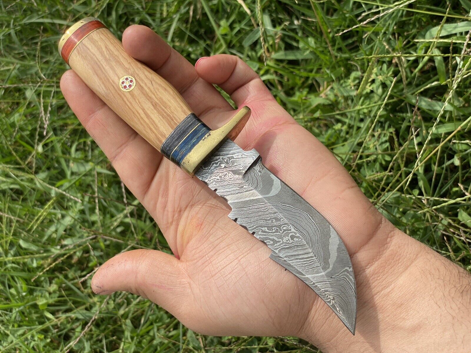 8" Custom Handmade Fixed Blade Hunting Knife Wood Handle with Leather Sheath - Image 4