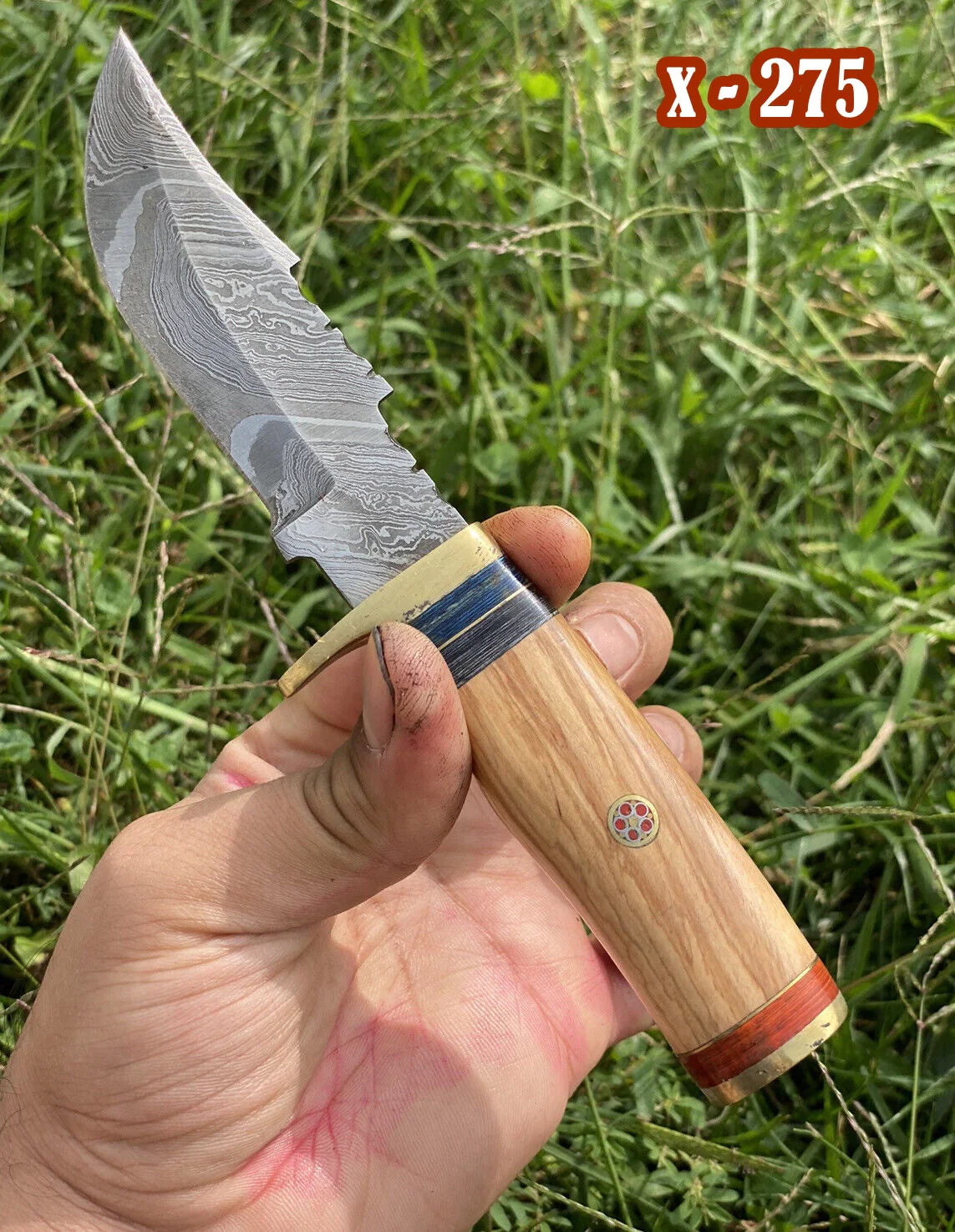 8" Custom Handmade Fixed Blade Hunting Knife Wood Handle with Leather Sheath - Image 5