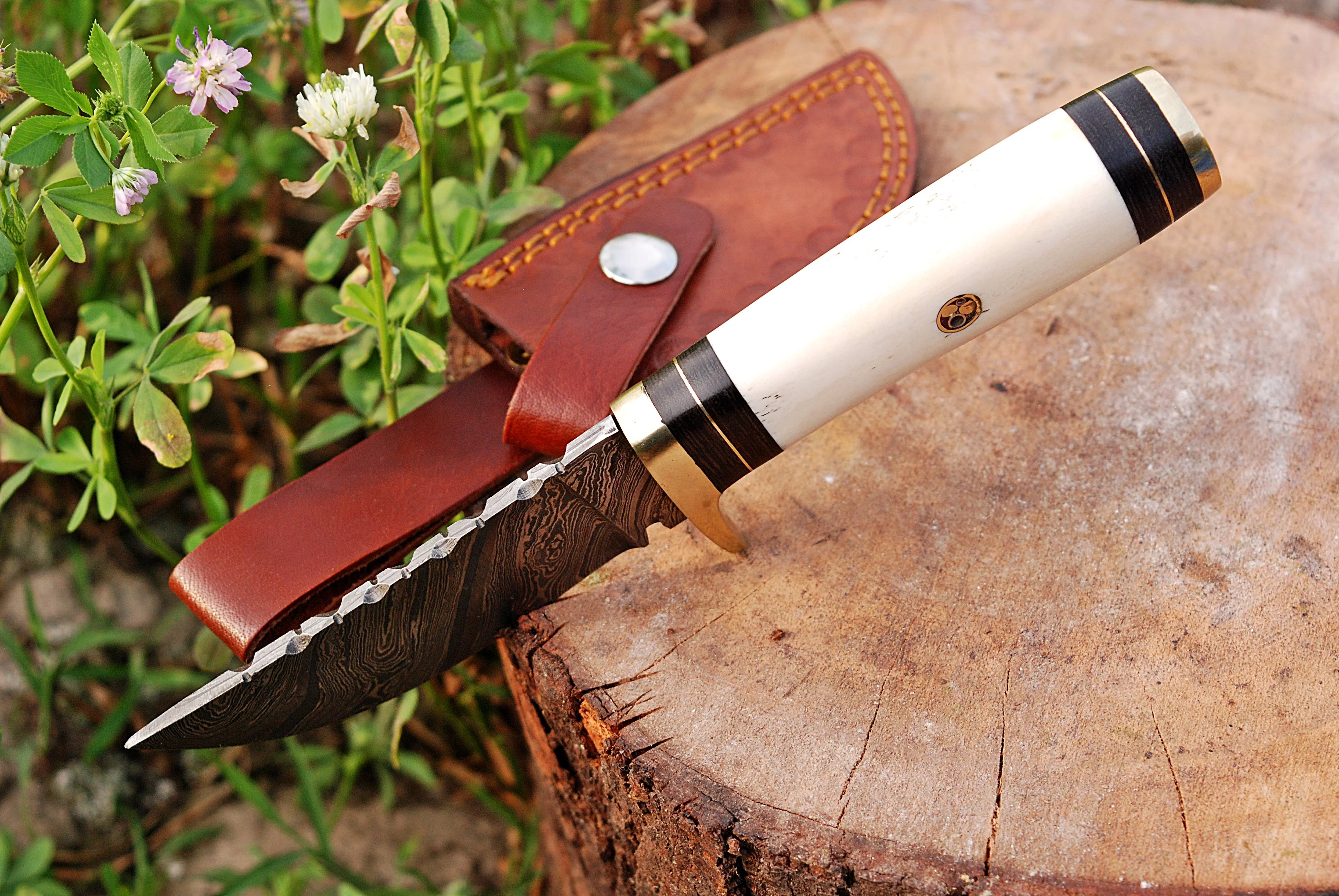 8" Handmade Fixed Damascus Balde Skinning Knife Bone Handle x-273 - Image 4