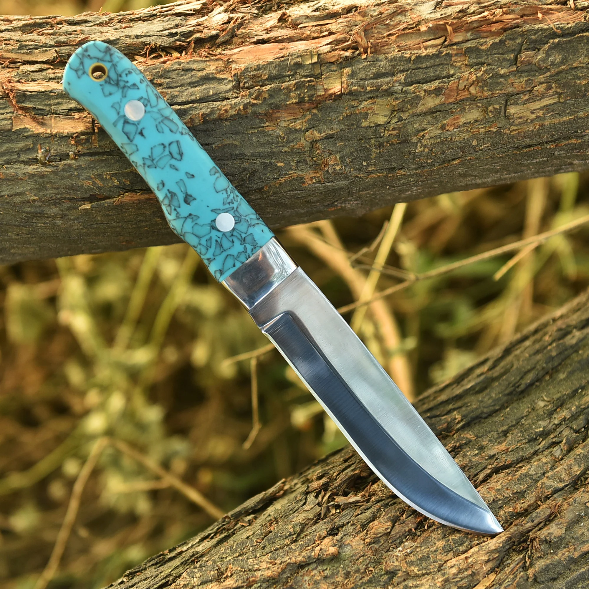 9" Custom Hand Forged Carbon Steel Full Tang Skinner Knife Resin With Sheath - Image 10