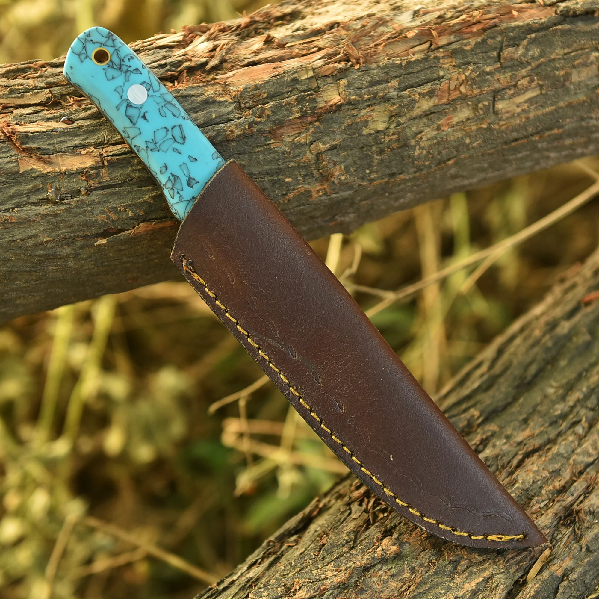 9" Custom Hand Forged Carbon Steel Full Tang Skinner Knife Resin With Sheath - Image 3