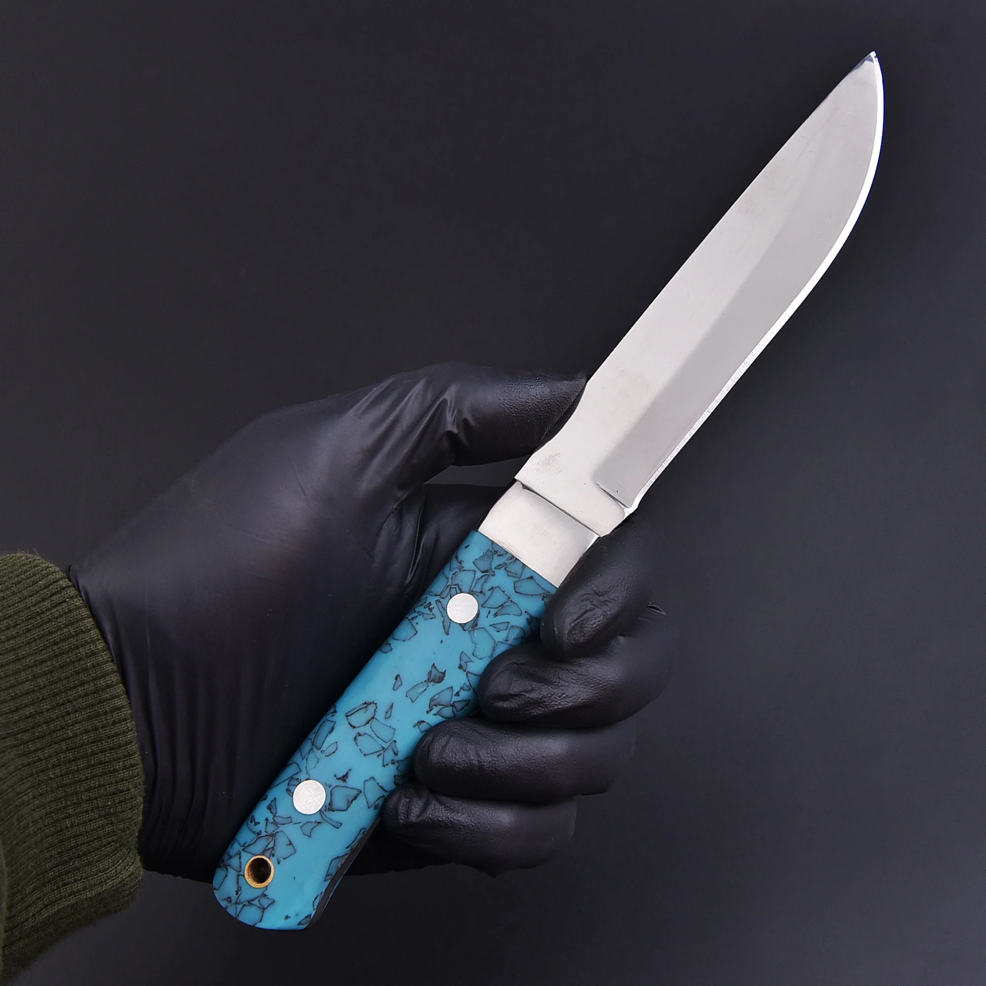 9" Custom Hand Forged Carbon Steel Full Tang Skinner Knife Resin With Sheath - Image 6