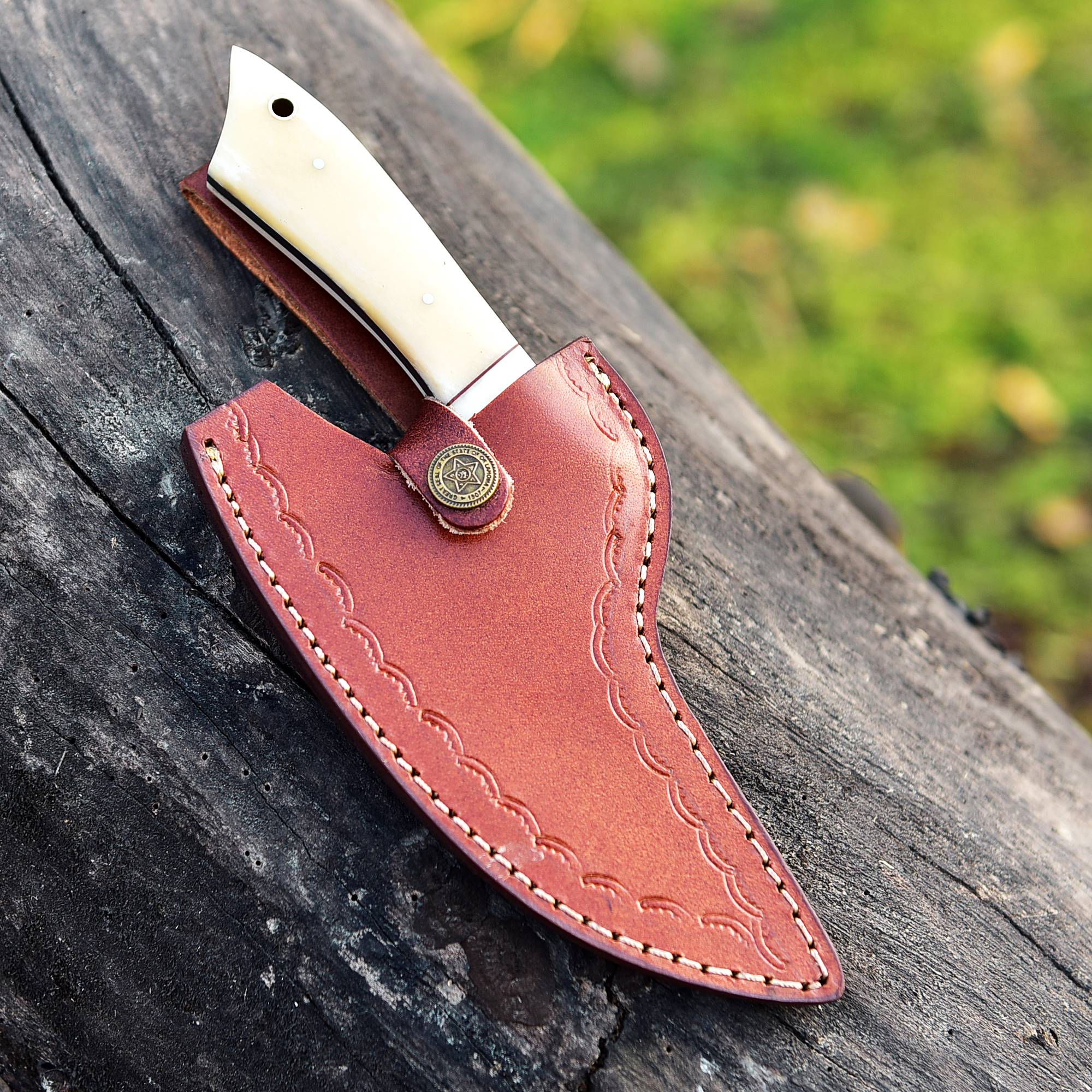 Alaskan Ulu Knife - Authentic Damascus Arctic Cutting Tool with Rich Heritage Bone Handle x-747 - Image 5