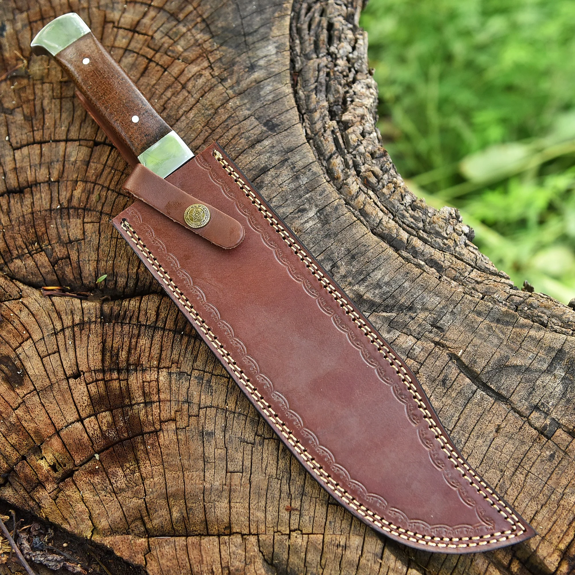 Artisan Handmade Forged Damascus Steel Hunting Bowie Knife Wood Handle - Image 5