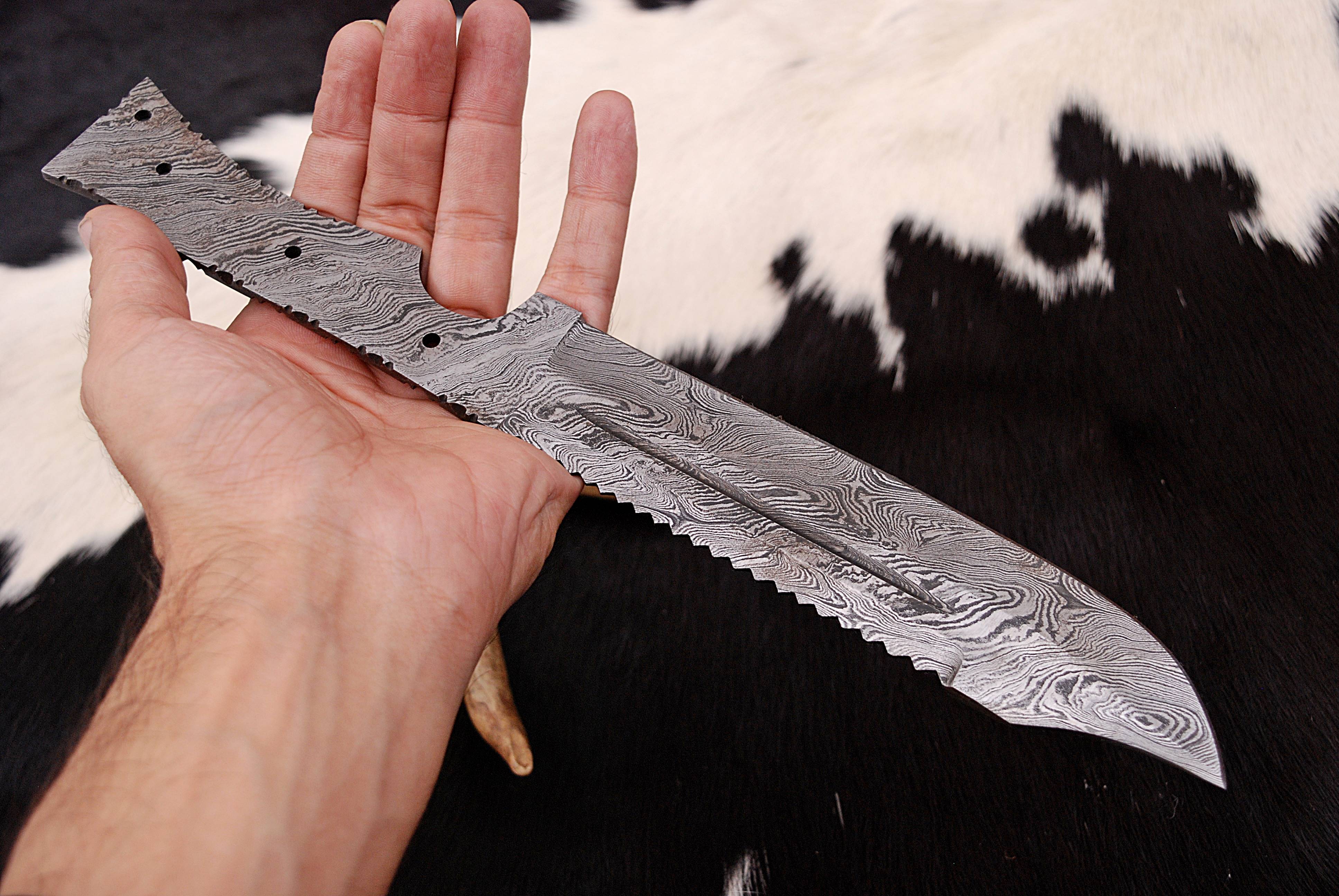 Bowie Knife Damascus Fixed Blade Tracker Blank Blade Ideal Outdoor Knives Full Tang X-13 - Image 10