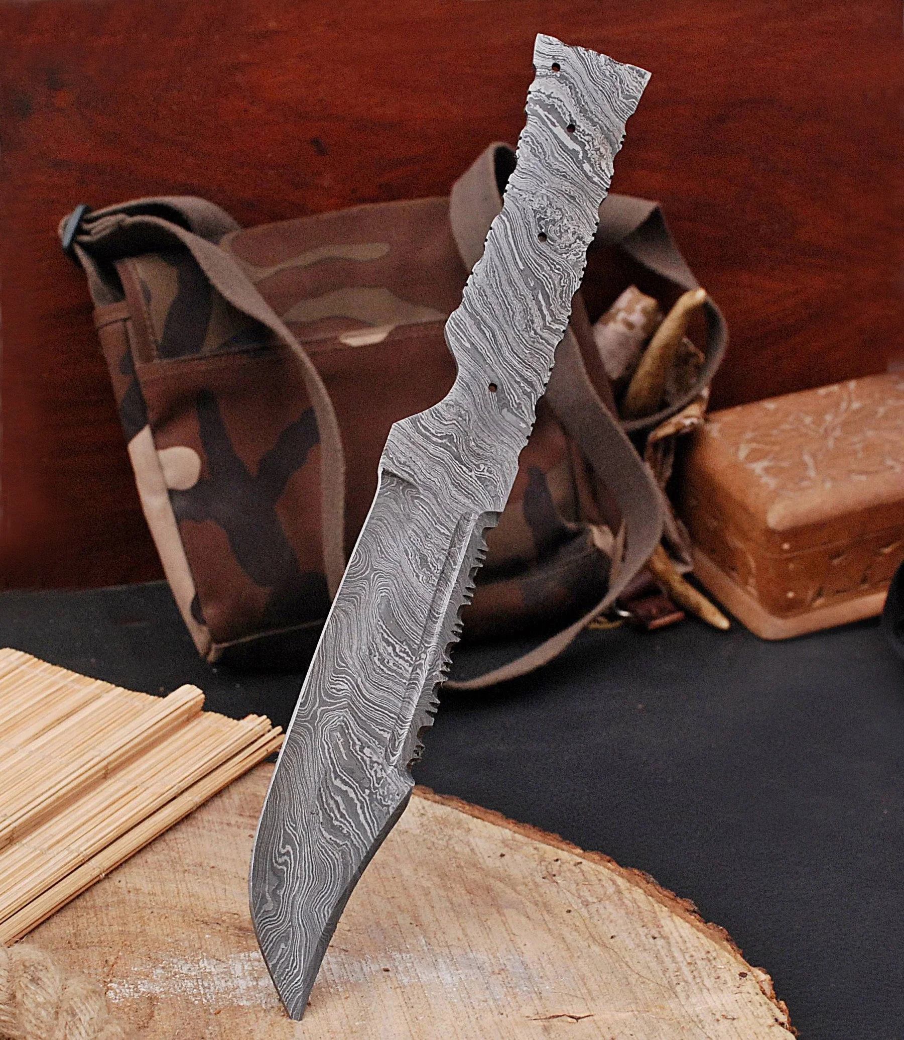 Bowie Knife Damascus Fixed Blade Tracker Blank Blade Ideal Outdoor Knives Full Tang X-13 - Image 6