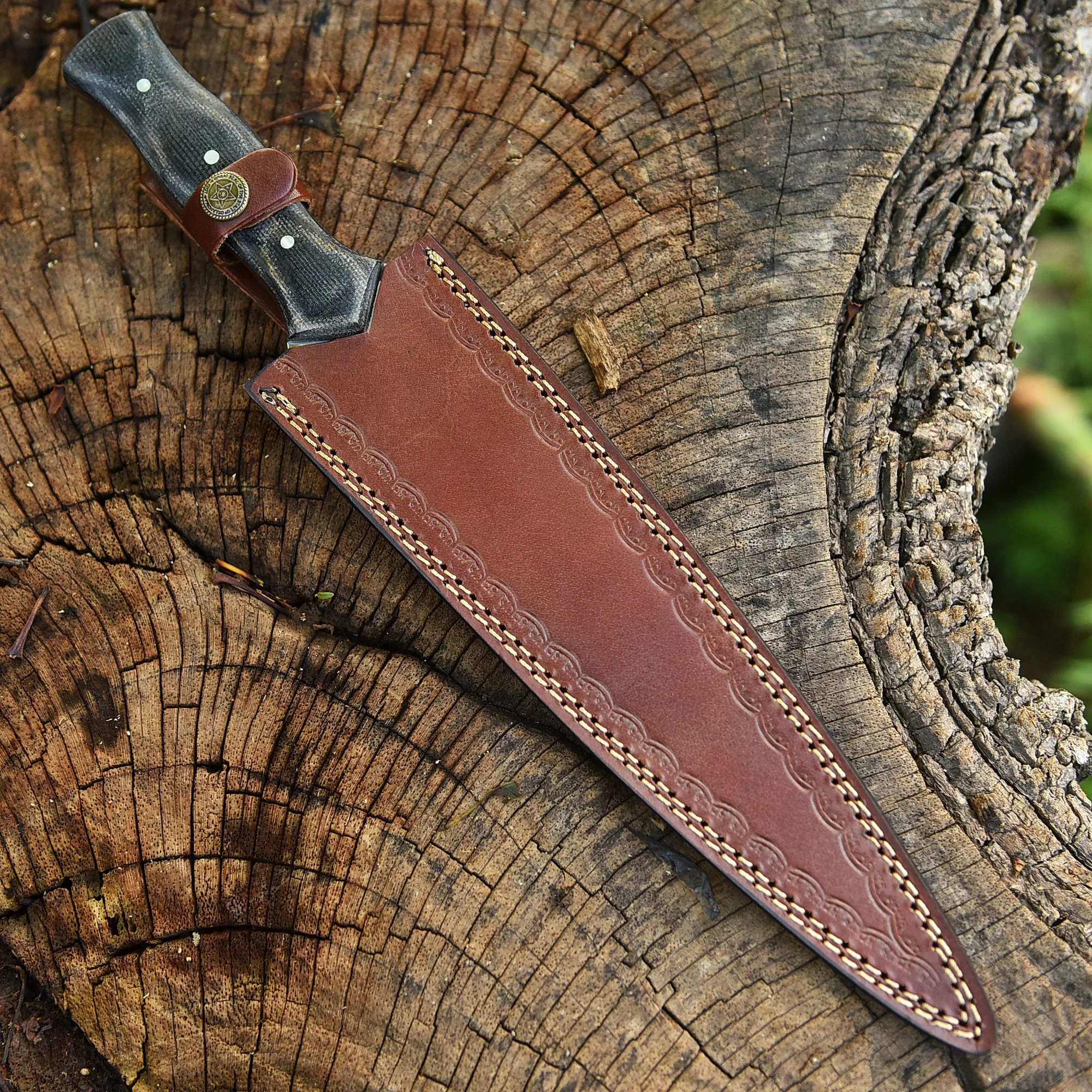 Classic Fixed High Polished Carbon Steel Blade Dagger Knife Micarta Handle - Image 5