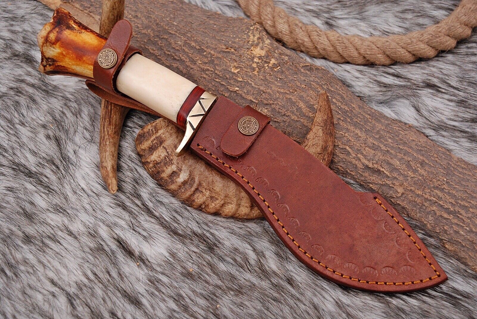 Collectible Knife Forged Damascus Fixed Blade Traditional Kukri Knife-Camel Bone Handle - Image 5