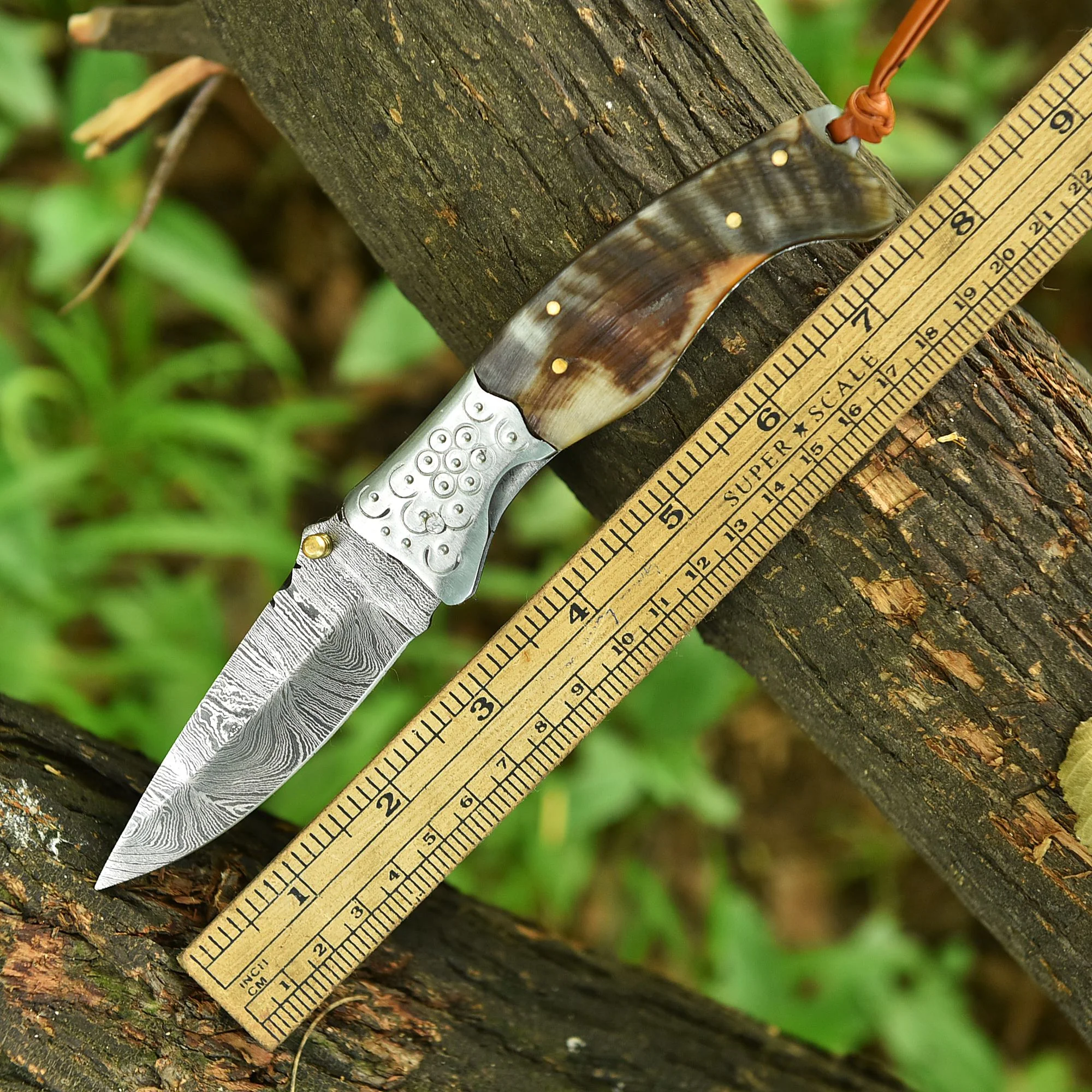 Collector’s Handmade Folding Pocket Knife Ram Horn Handle With Sheath - Image 4