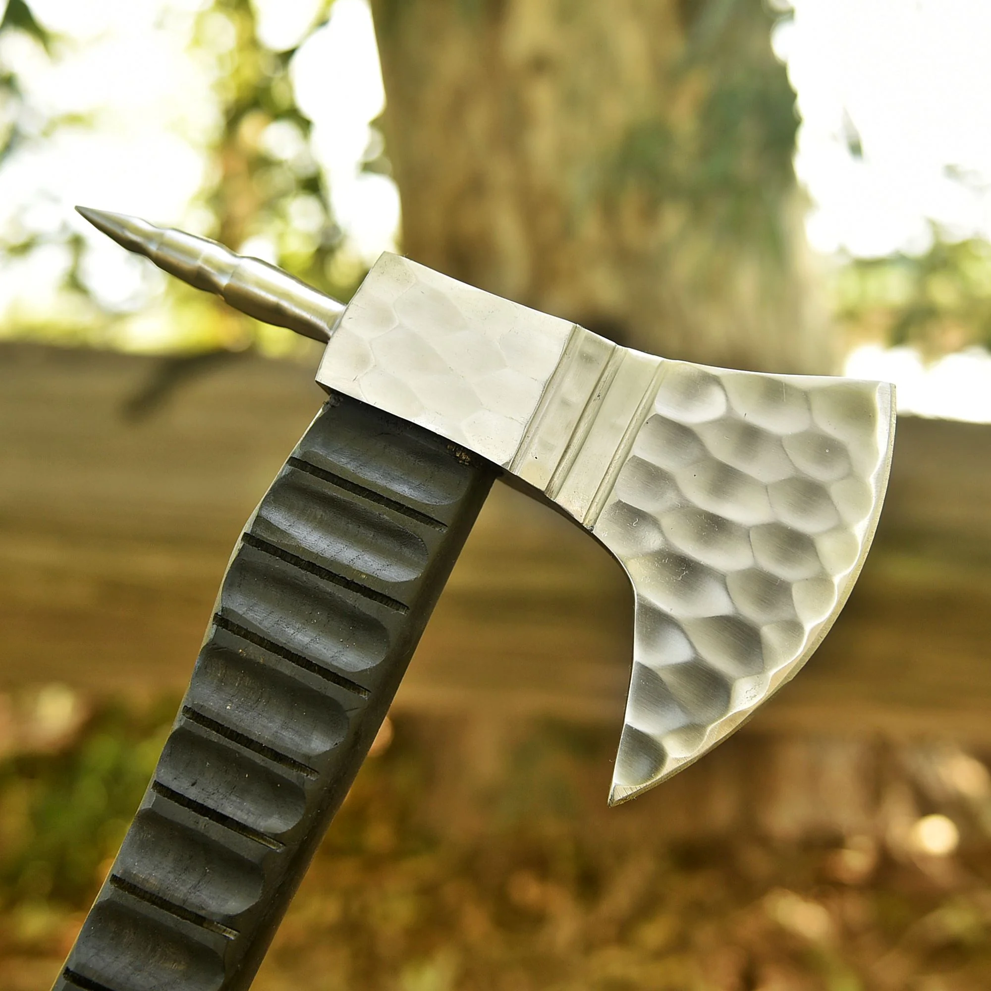 Custom Forged Carbon Steel Viking Axe with Wood , Viking Bearded Camping Axe - Image 3