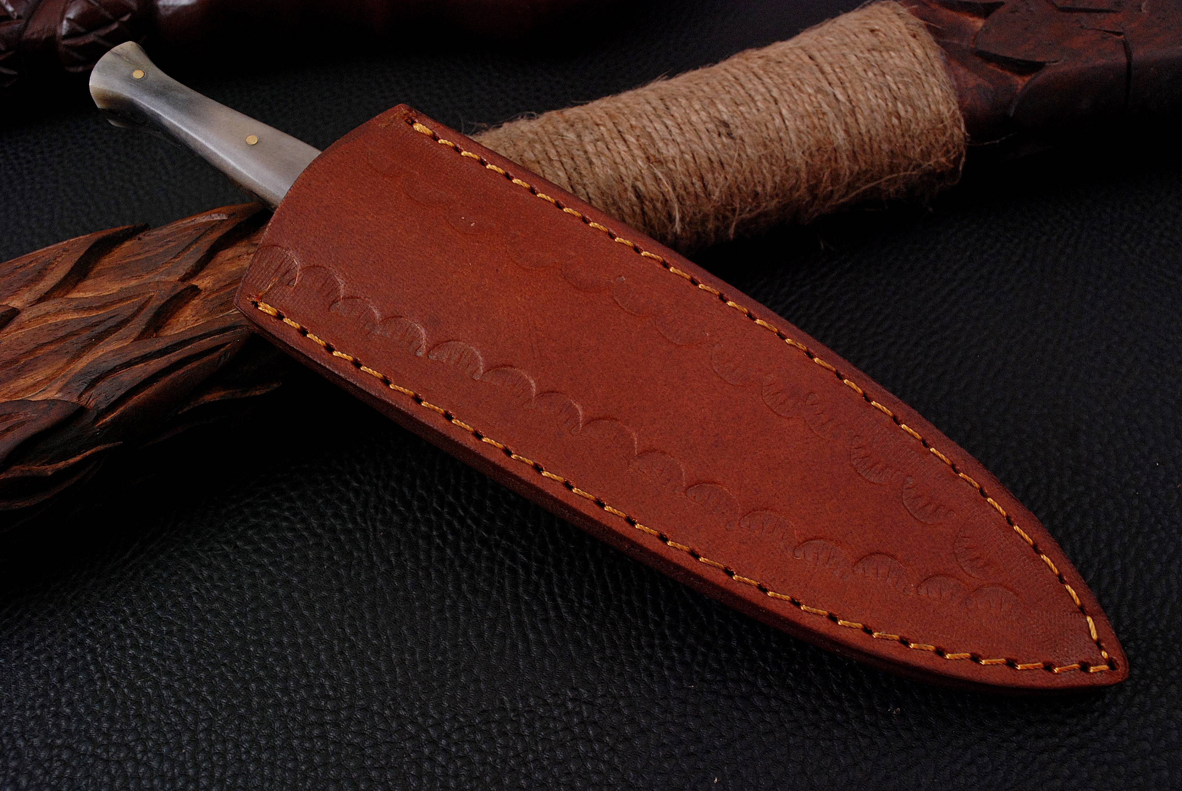 Custom Hand Forged Damascus Steel Double Edge Dagger Camel Bone Handle - Image 15