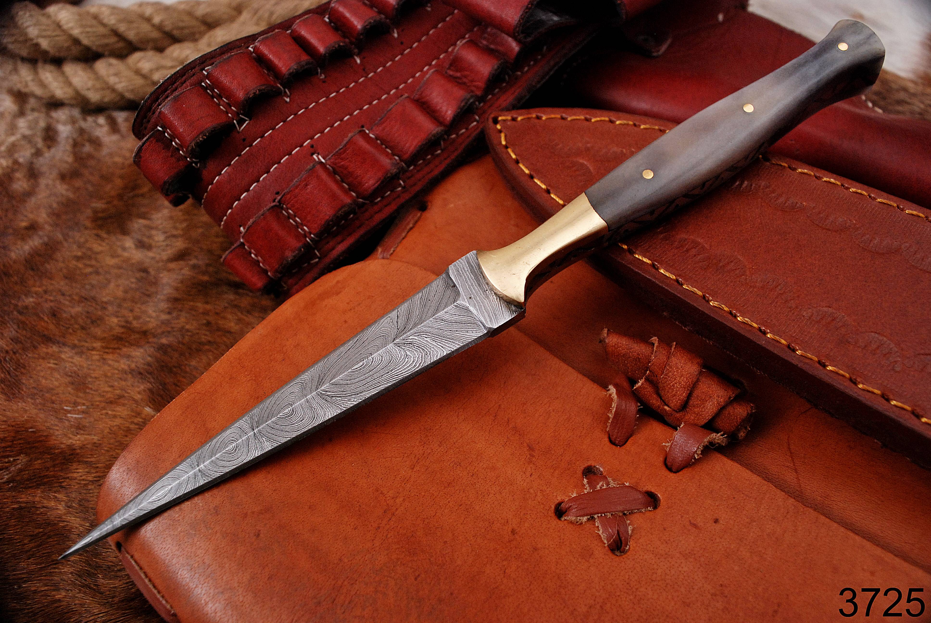 Custom Hand Forged Damascus Steel Double Edge Dagger Camel Bone Handle - Image 2