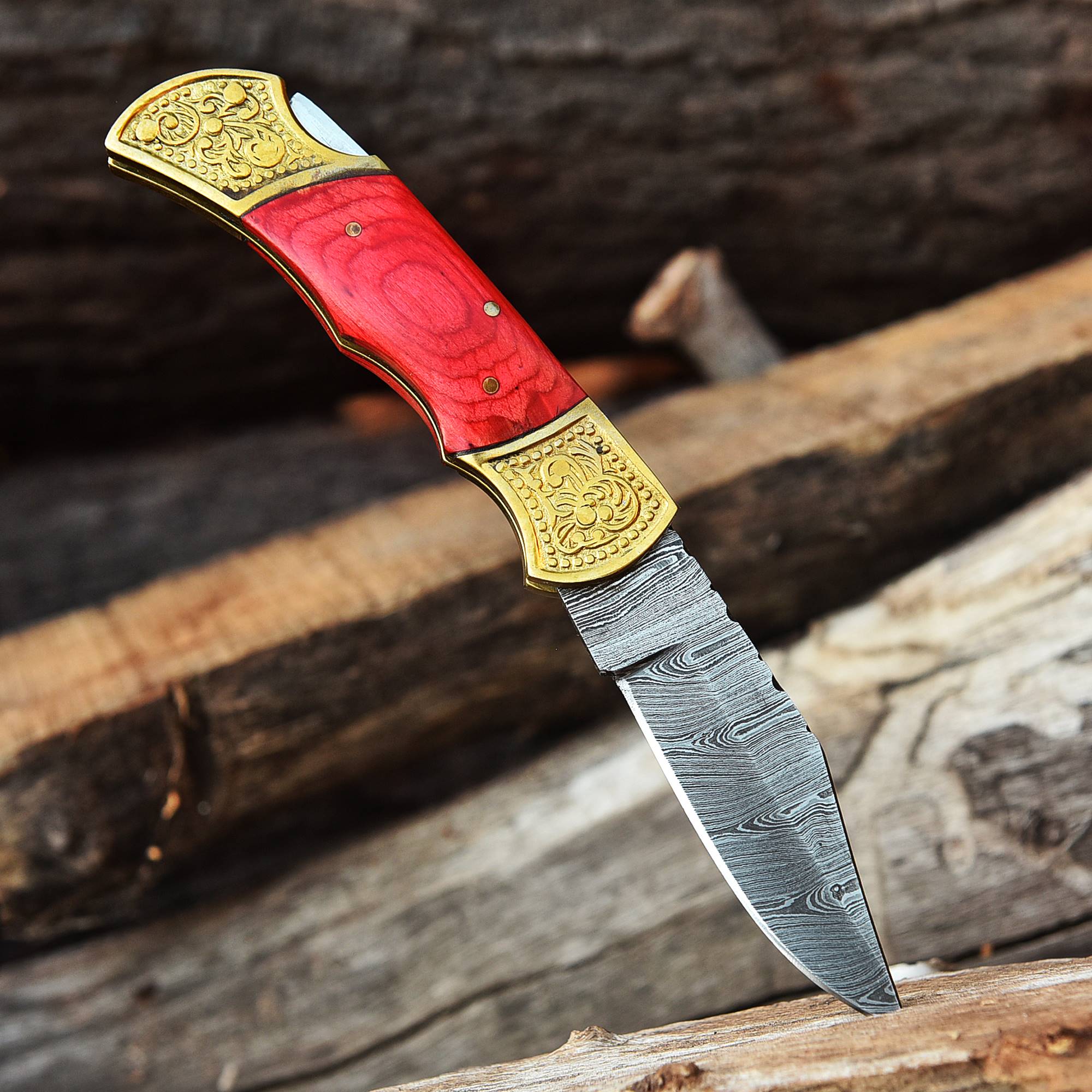 Custom Hand Forged Damascus Steel Folding Blade Pocket Knife- PakkaWood Handle - Image 3