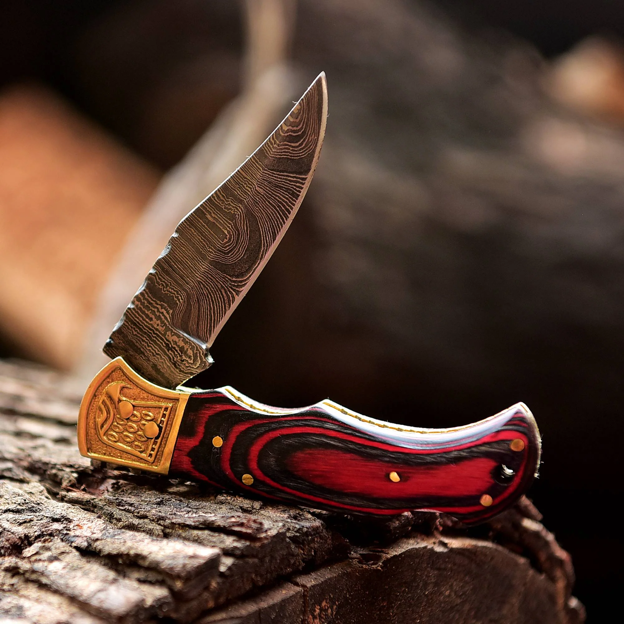Custom Hand Forged Damascus Steel Folding Knife Wood Handle With Sheath - Image 4