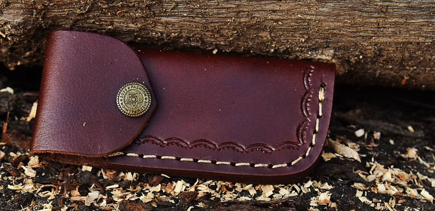 Custom Hand Made Damascus Steel Folding Knife-Engraved Brass Bolster Blue PakkaWood Handle - Image 6