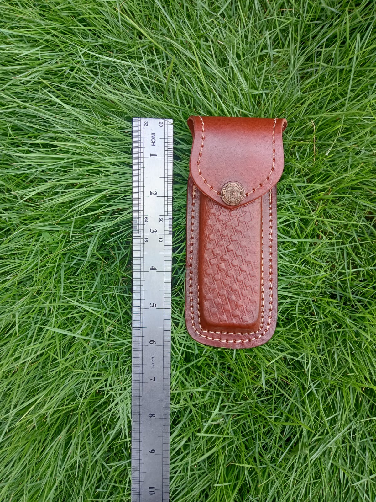 Custom Hand Stitched Top Grain Leather Folding Knife Engraved Sheath - Image 3