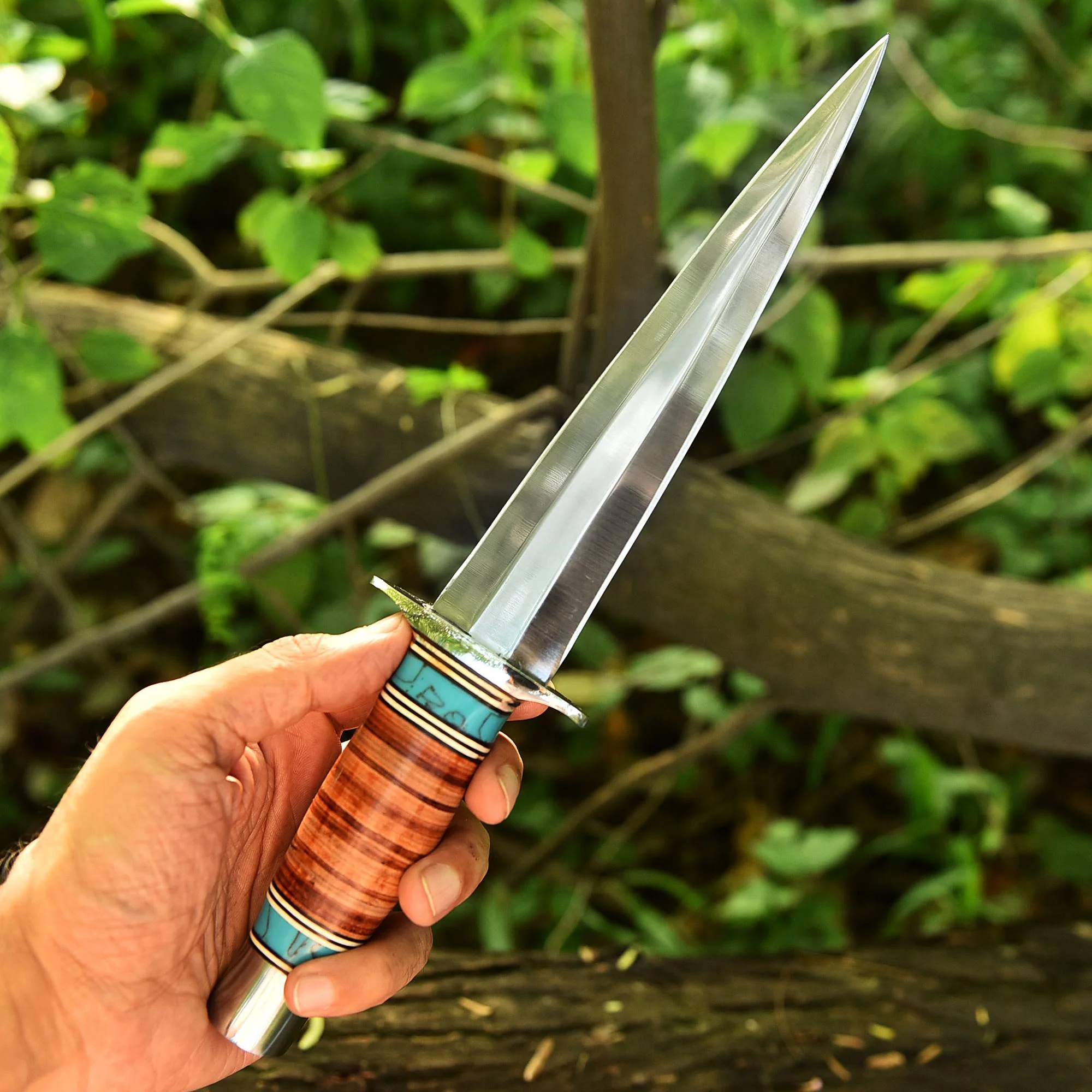 Custom Handmade 1095 Carbon Steel Dagger EDC Knife Leather Resin Handle - Image 4
