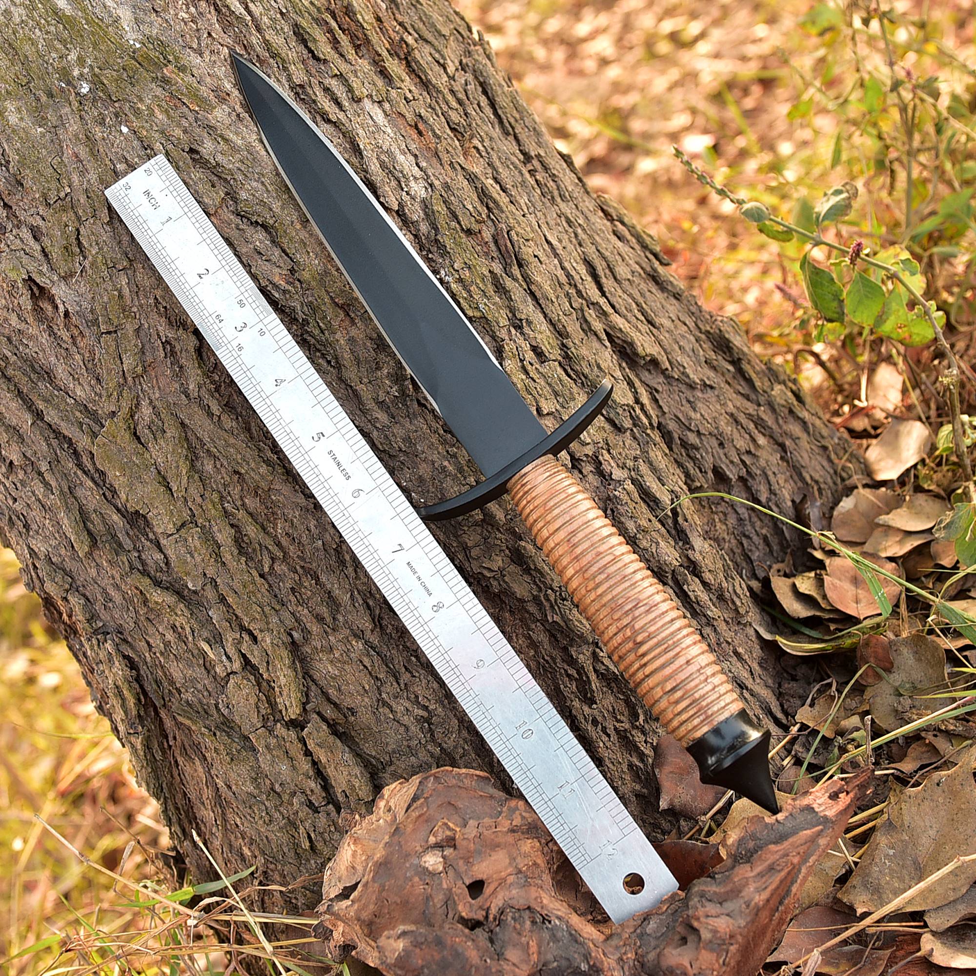Custom Handmade Carbon Steel V-42 Double Edge Dagger Knife Wood Handle - Image 4