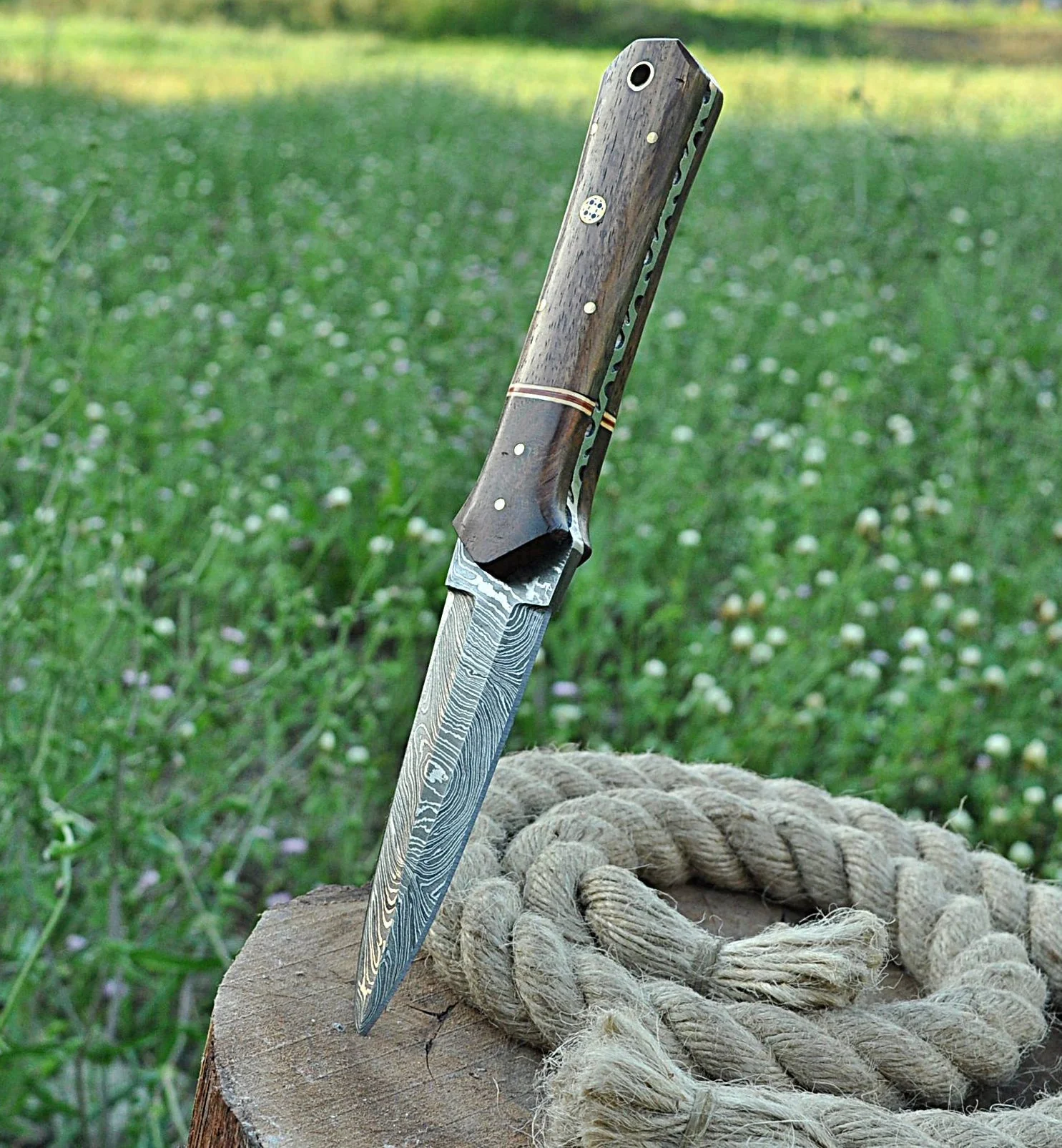 Custom Handmade Damascus Knife Dagger Double Edged Fixed Blade Full Tang with Wood Handle - Image 5