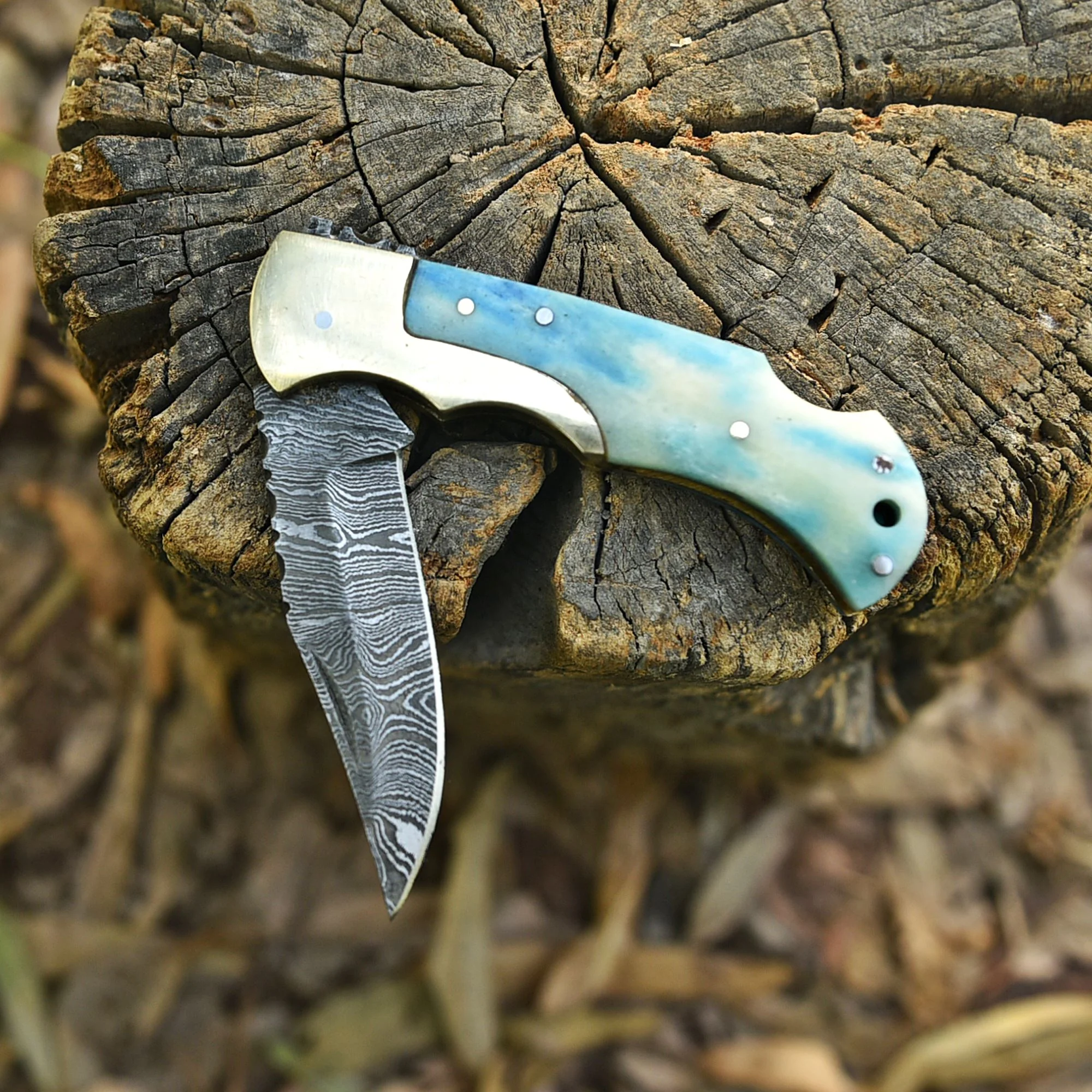 Custom Handmade Damascus Steel Blade Folding Pocket Knife With Sheath - Image 4