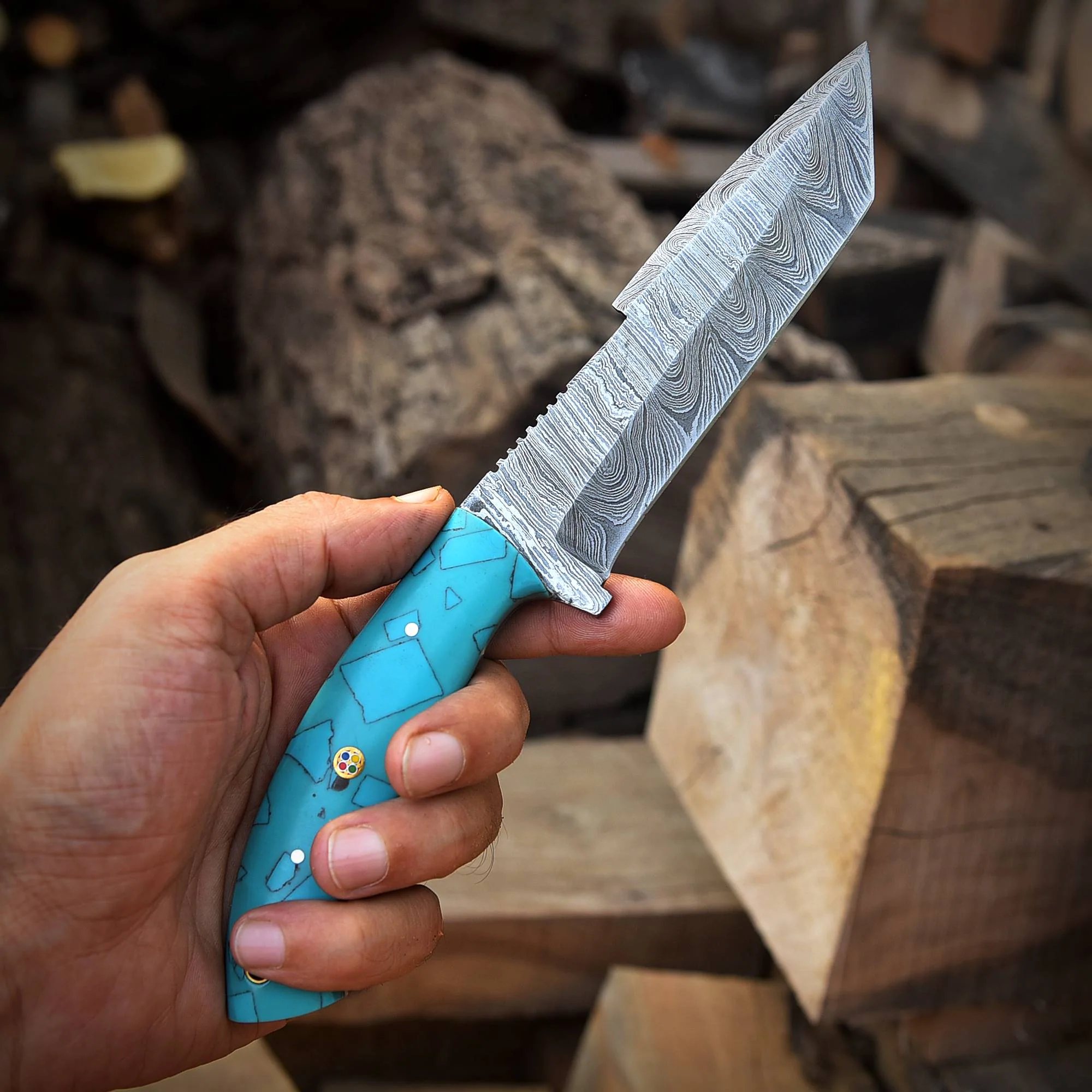 Custom Handmade Damascus Steel Blade Hunting Skinner Knife With Sheath - Image 4