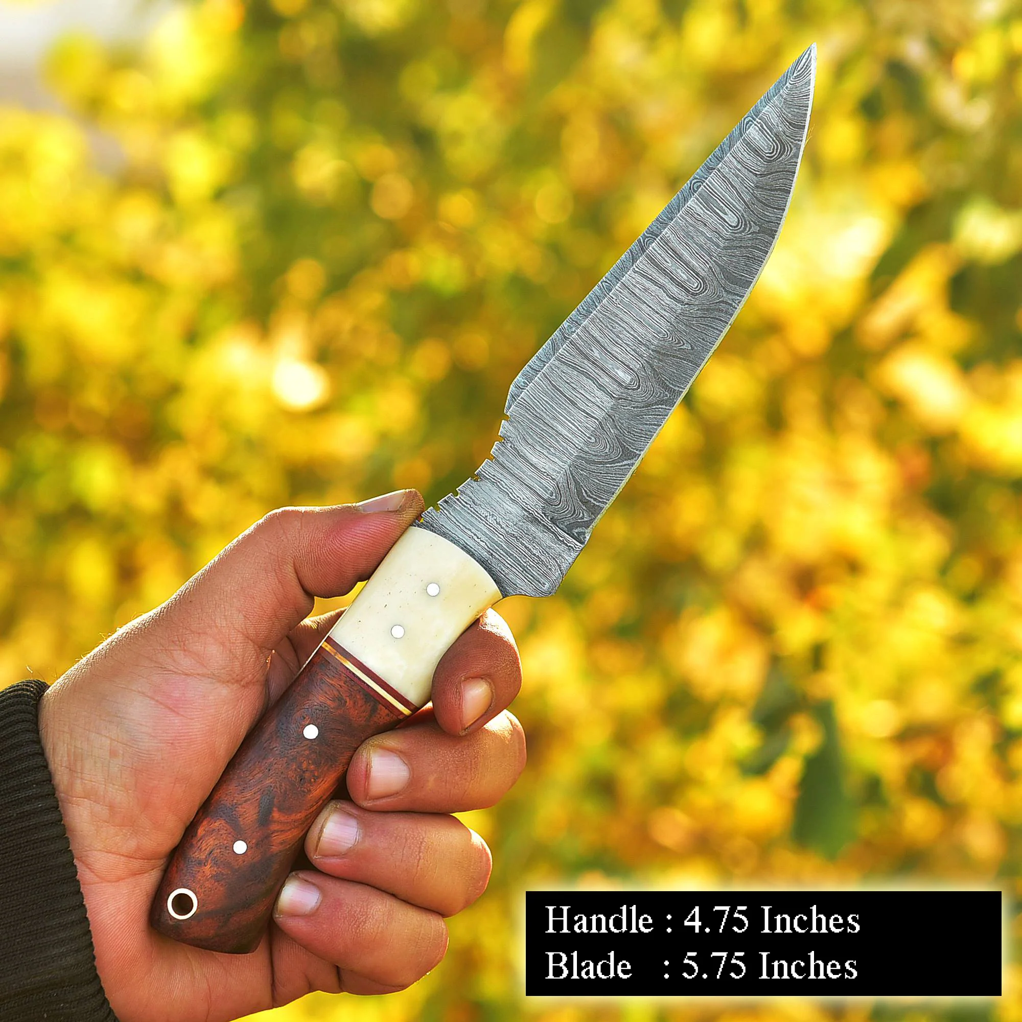 Custom Handmade Damascus Steel Blade Outdoor Hunting Camping Knife - Image 11
