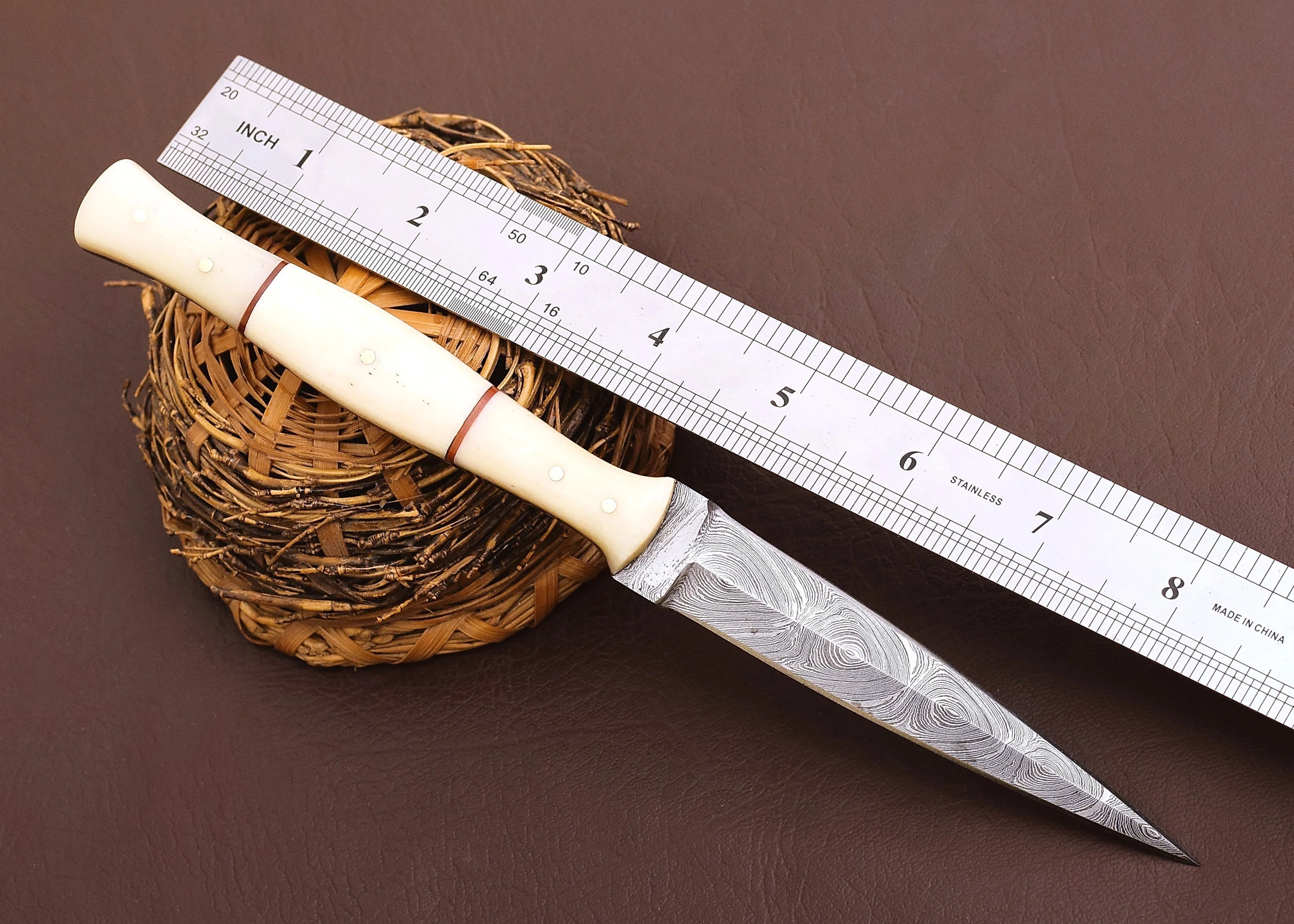 Custom Handmade Damascus Steel Combat Boot Knife Camel Bone Handle X-68 - Image 4