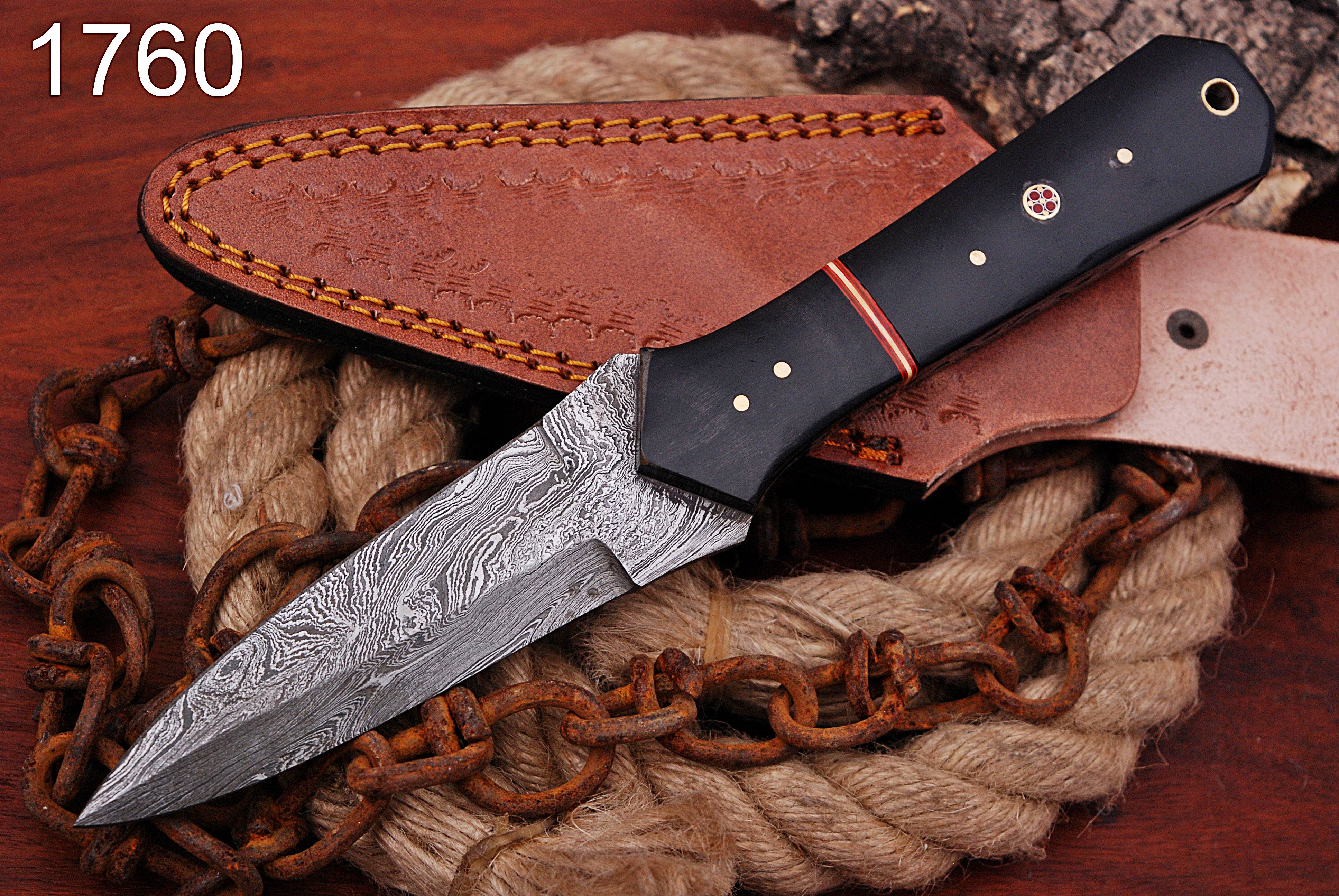 Custom Handmade Damascus steel double edged dirk knife bull horn handle - Image 3