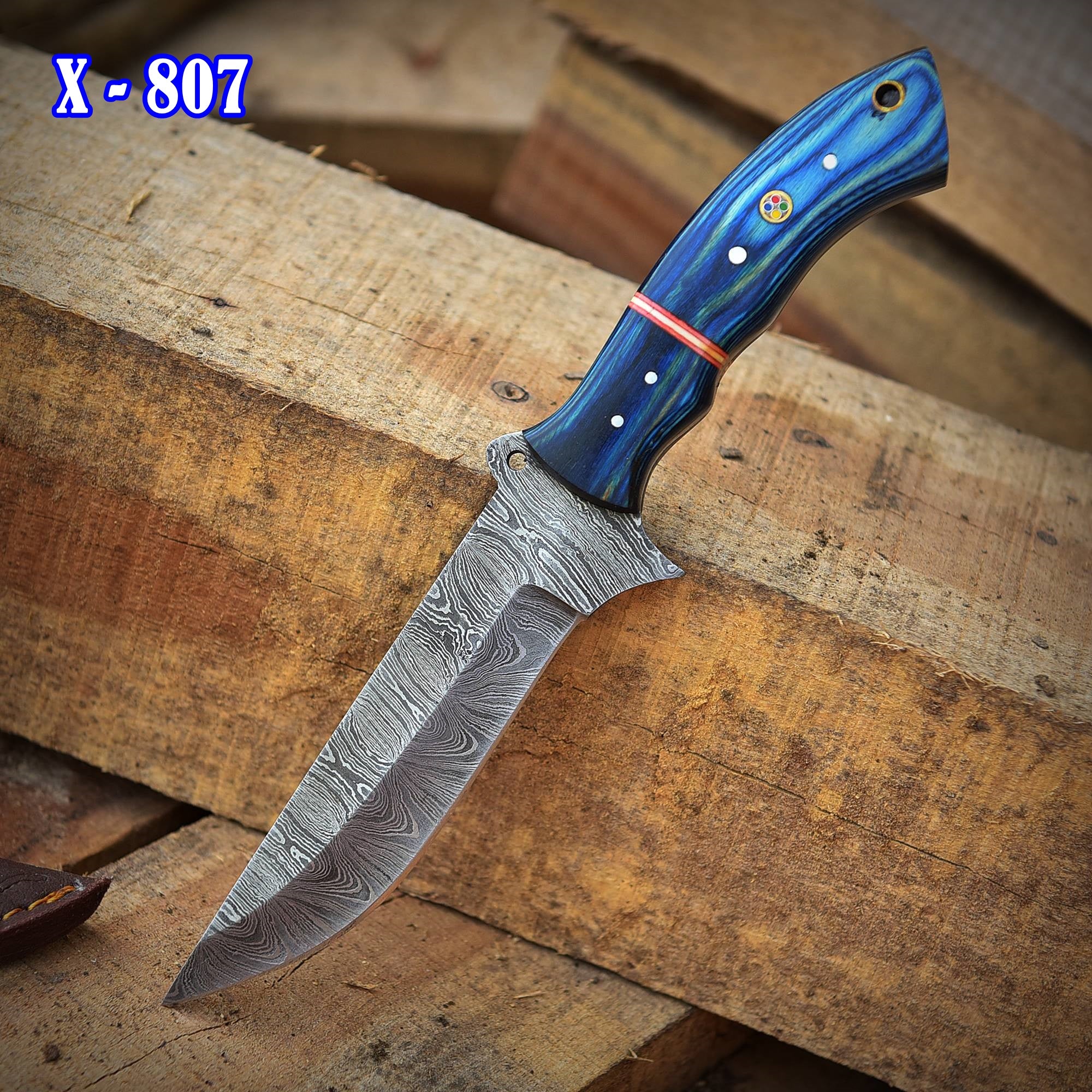 Custom Handmade Damascus Steel Full Tang Skinner Hunting Knife With Sheath - Image 2