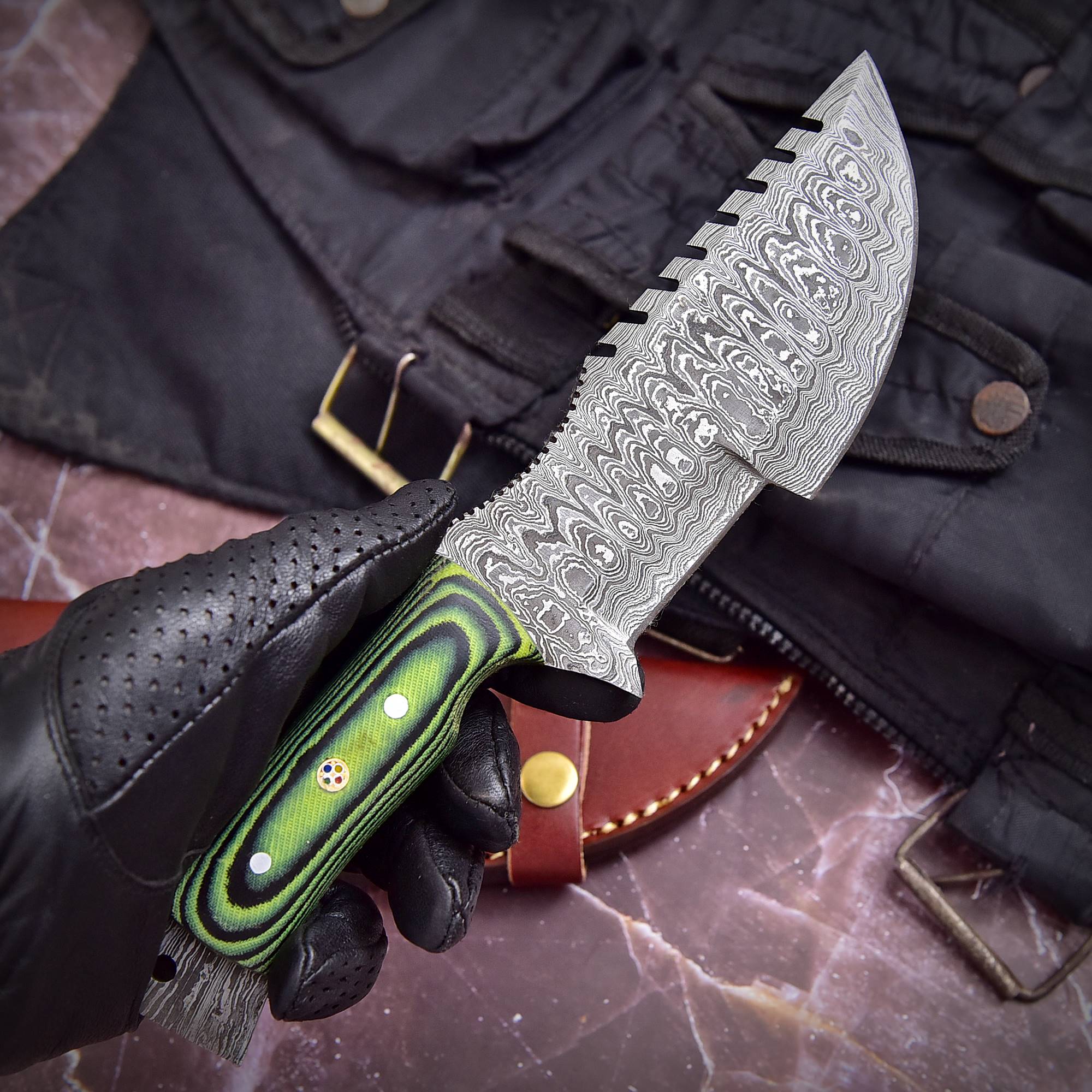 Custom Handmade Damascus Vintage Knife Full Tang Micarta Handle x-172 - Image 6