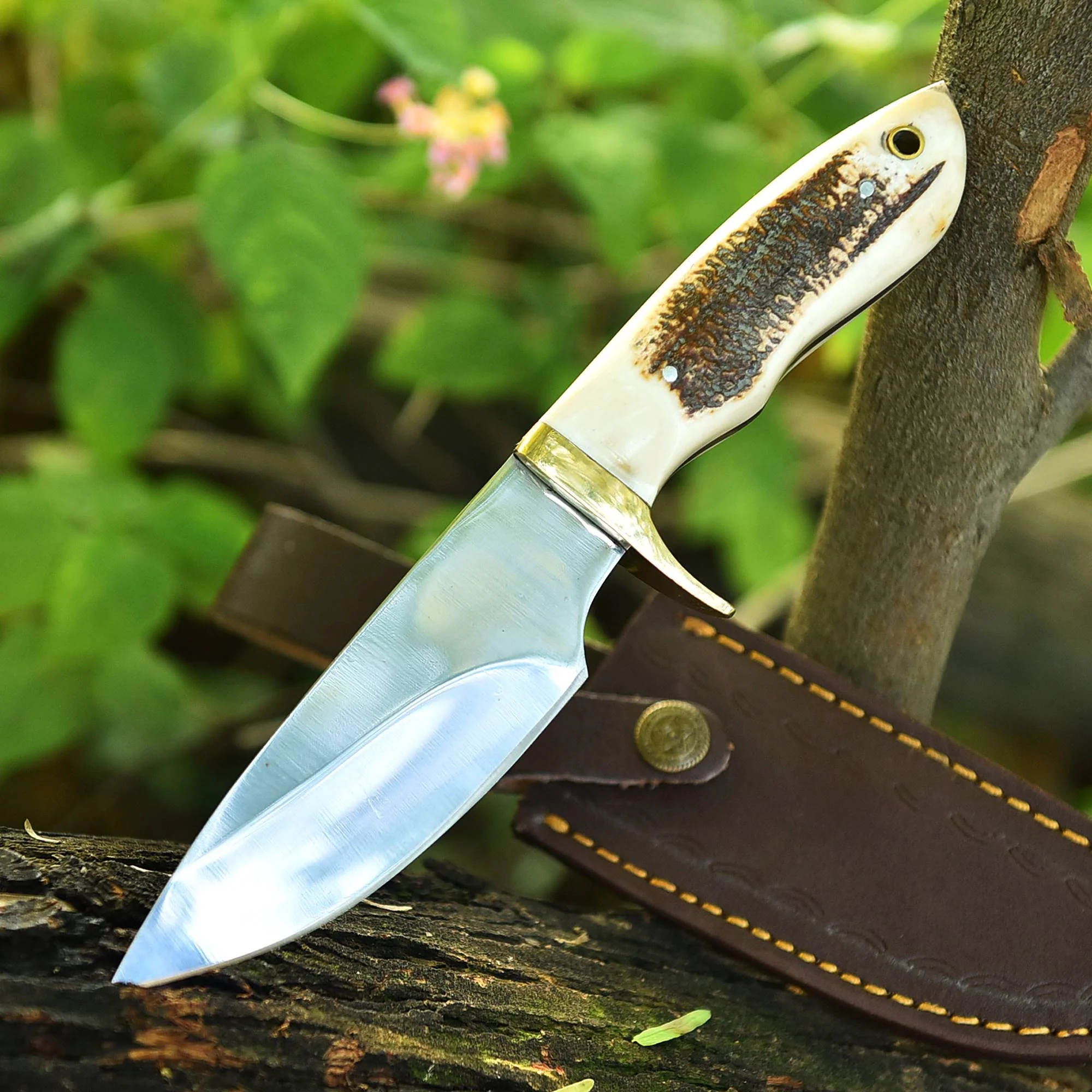 Custom Handmade Fixed Blade Skinner knife - Stag antler Handle - Image 2