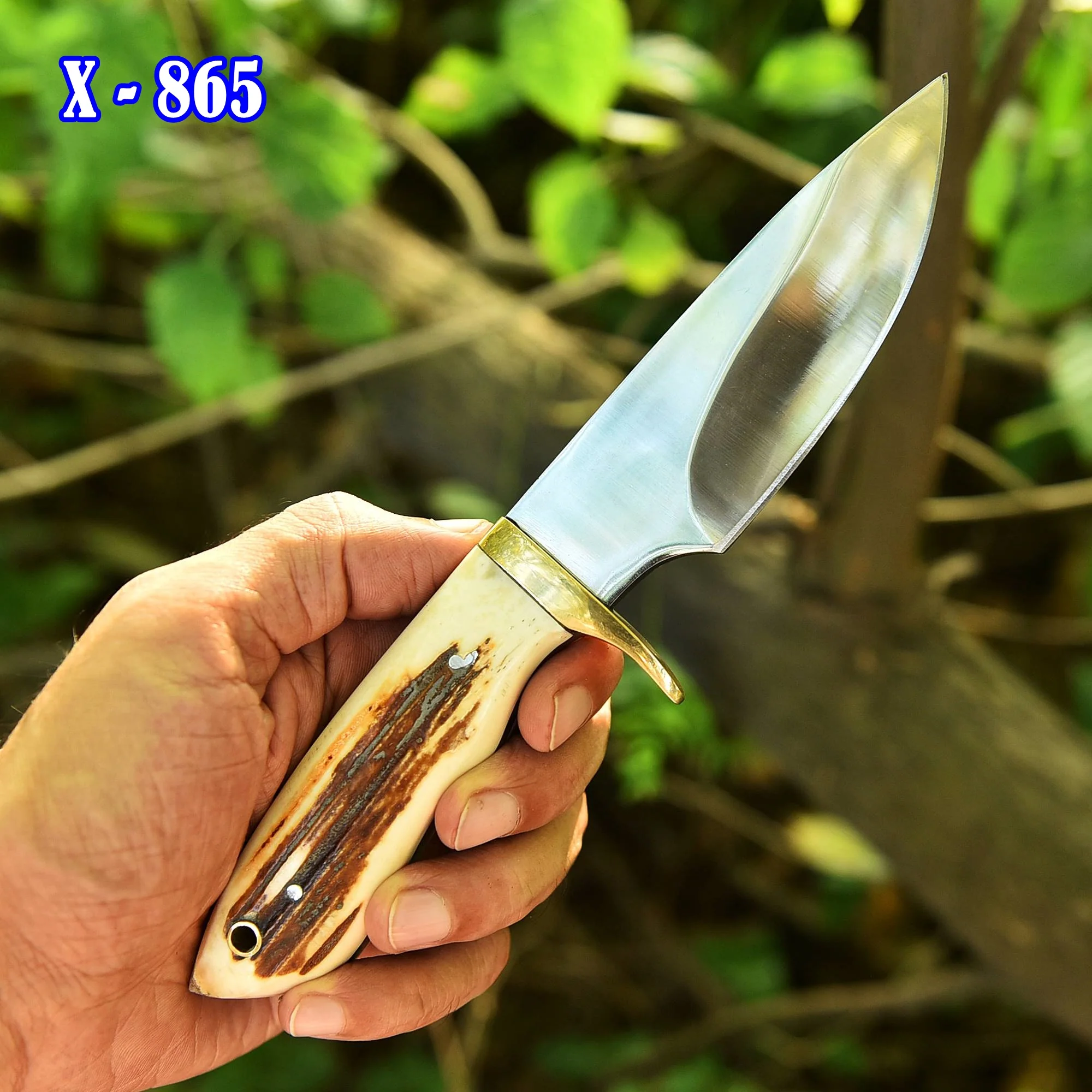 Custom Handmade Fixed Blade Skinner knife - Stag antler Handle - Image 3